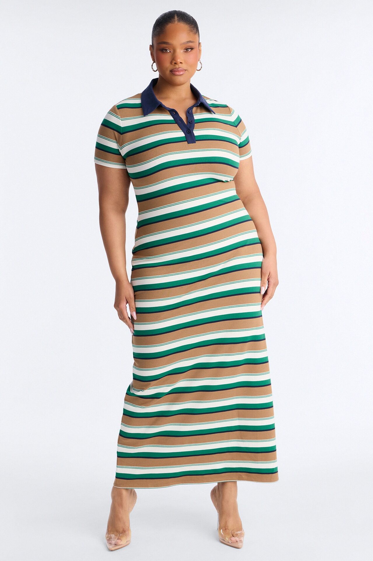 Remi Short Sleeve Striped Maxi Dress - Brown/combo
