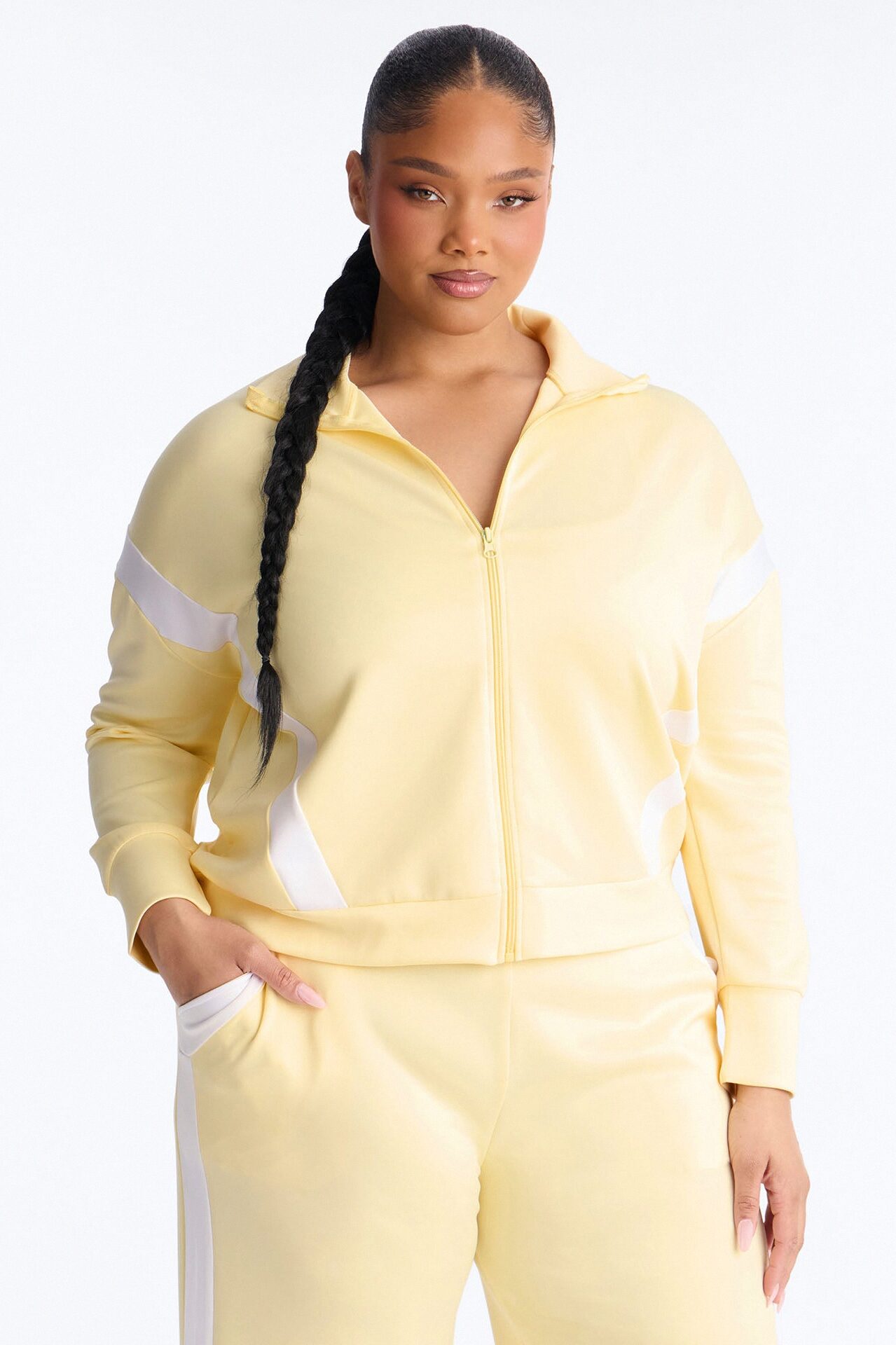 Stacy Scuba Zip Up Pant Set - Yellow