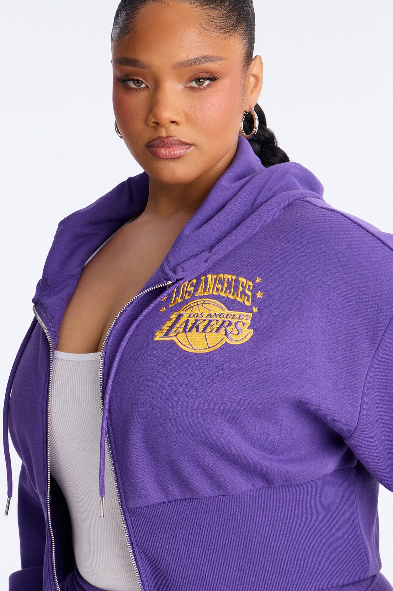 NBA LA Lakers Cropped Fleece Full Zip Hoodie - Purple