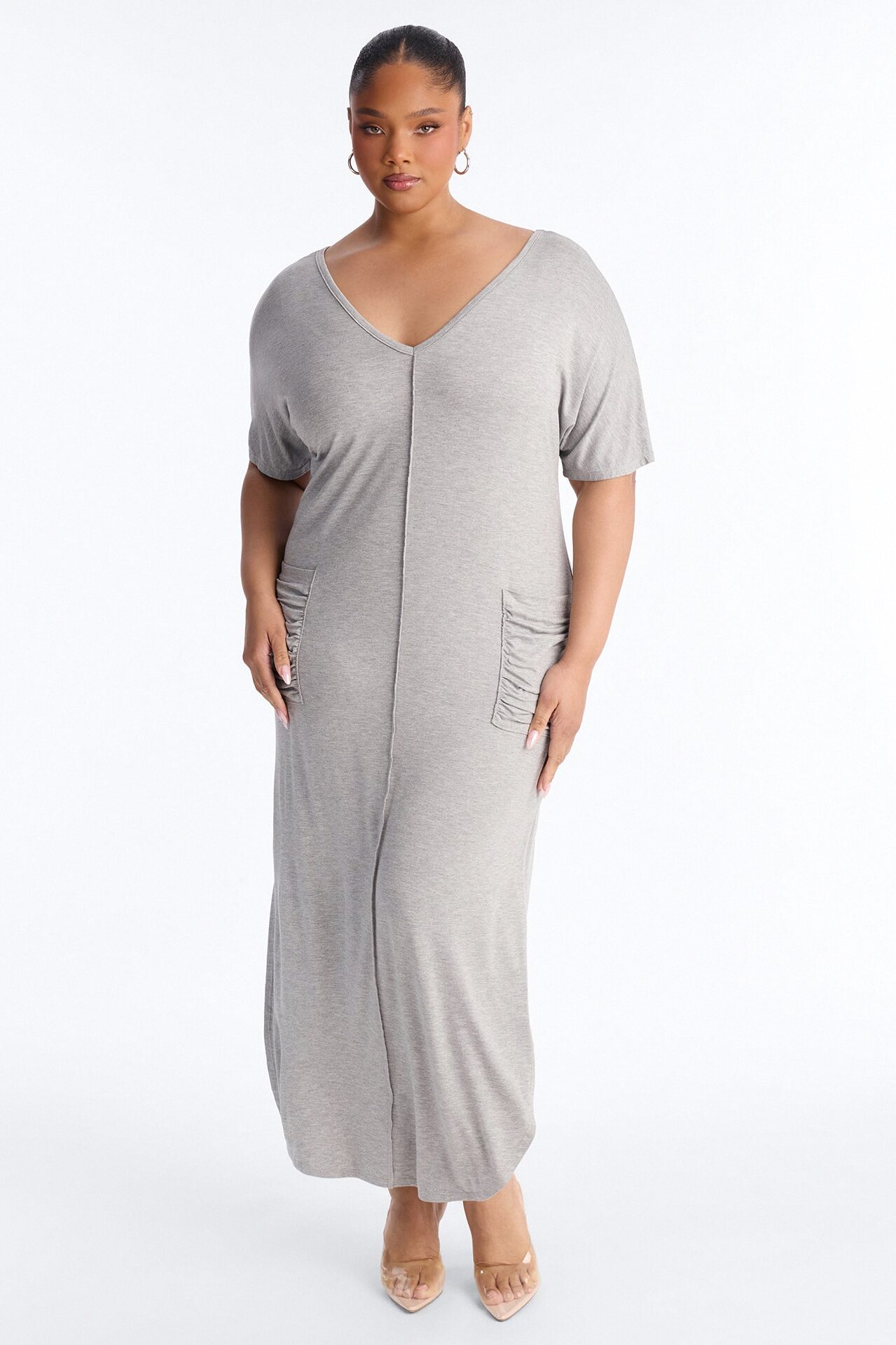 Staying In T-Shirt Maxi Dress - Heather Grey