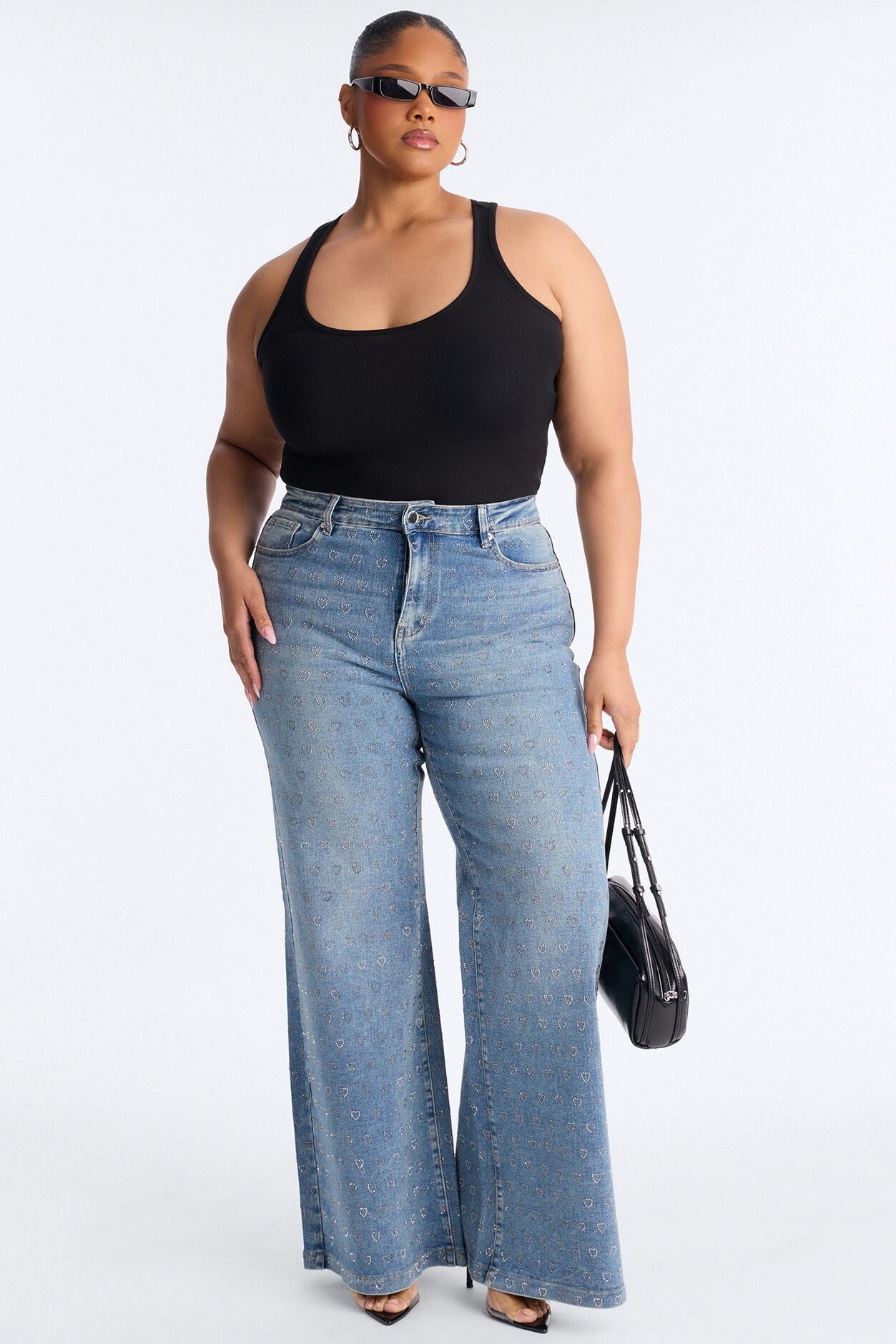 Pulling Heartstrings Stretch Wide Leg Jeans - Light Wash