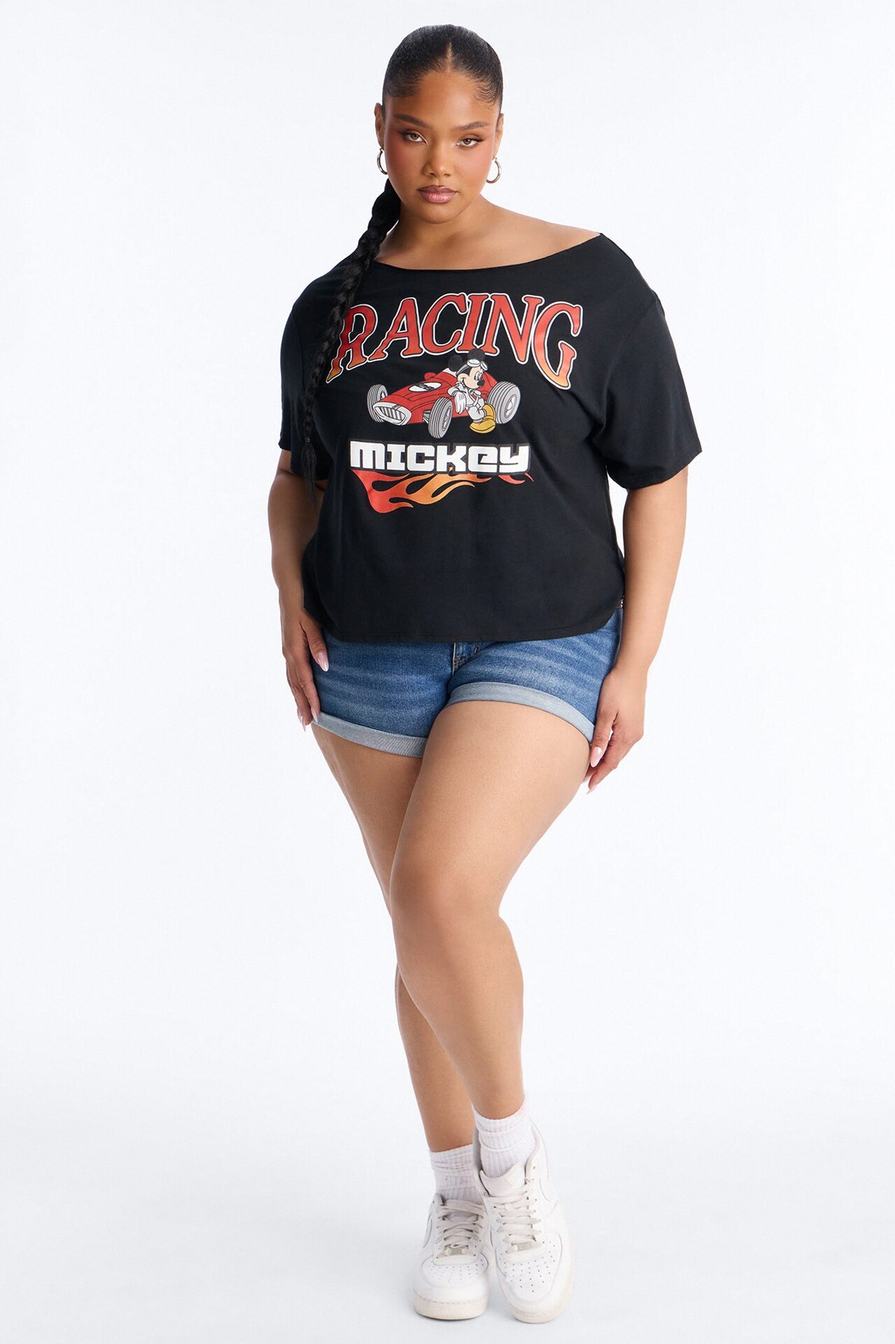 Mickey Racing Off Shoulder Tee - Black