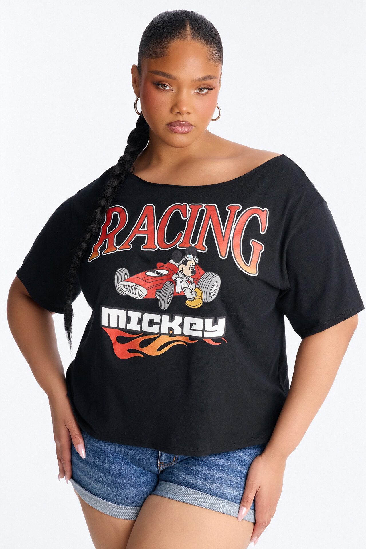 Mickey Racing Off Shoulder Tee - Black