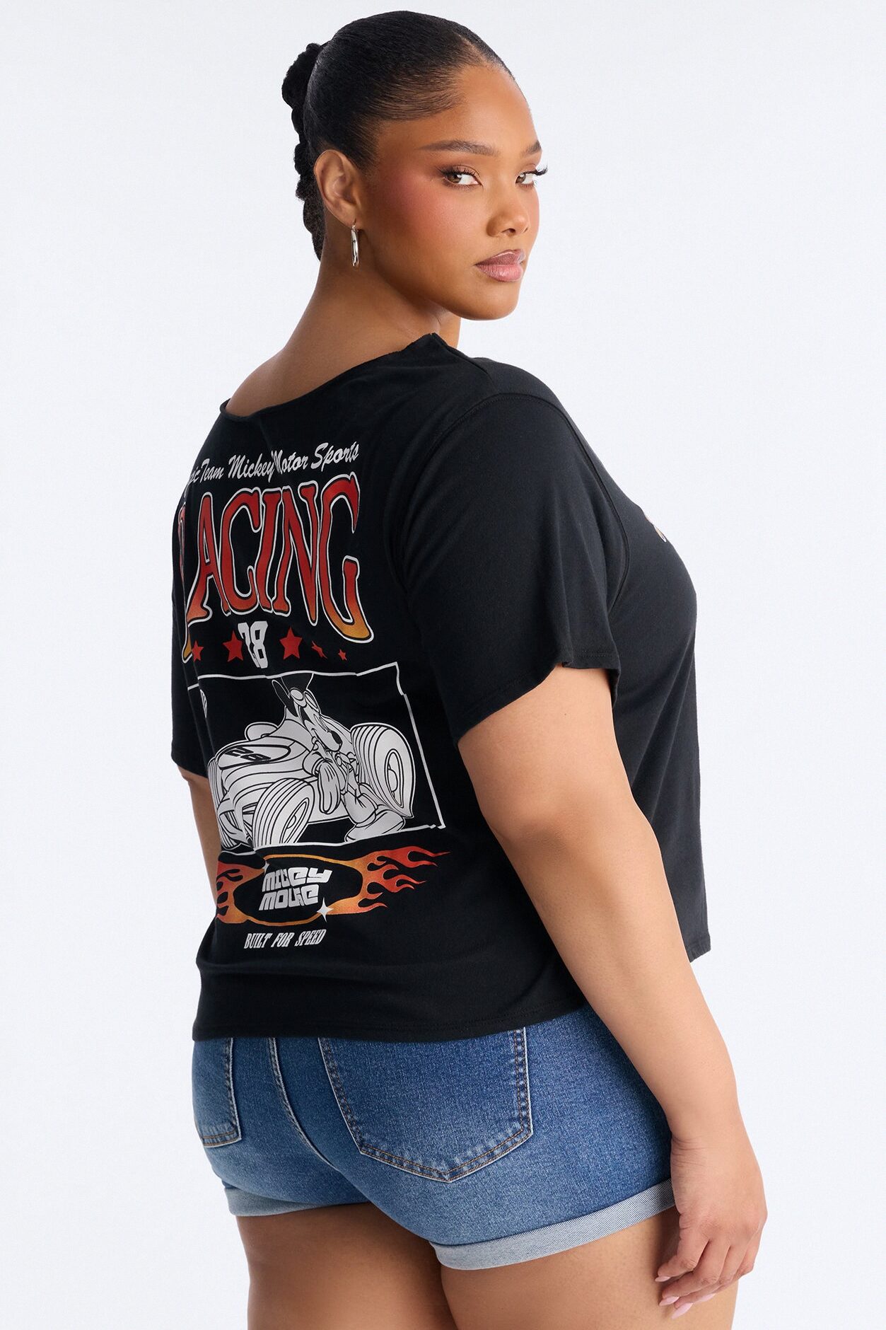 Mickey Racing Off Shoulder Tee - Black