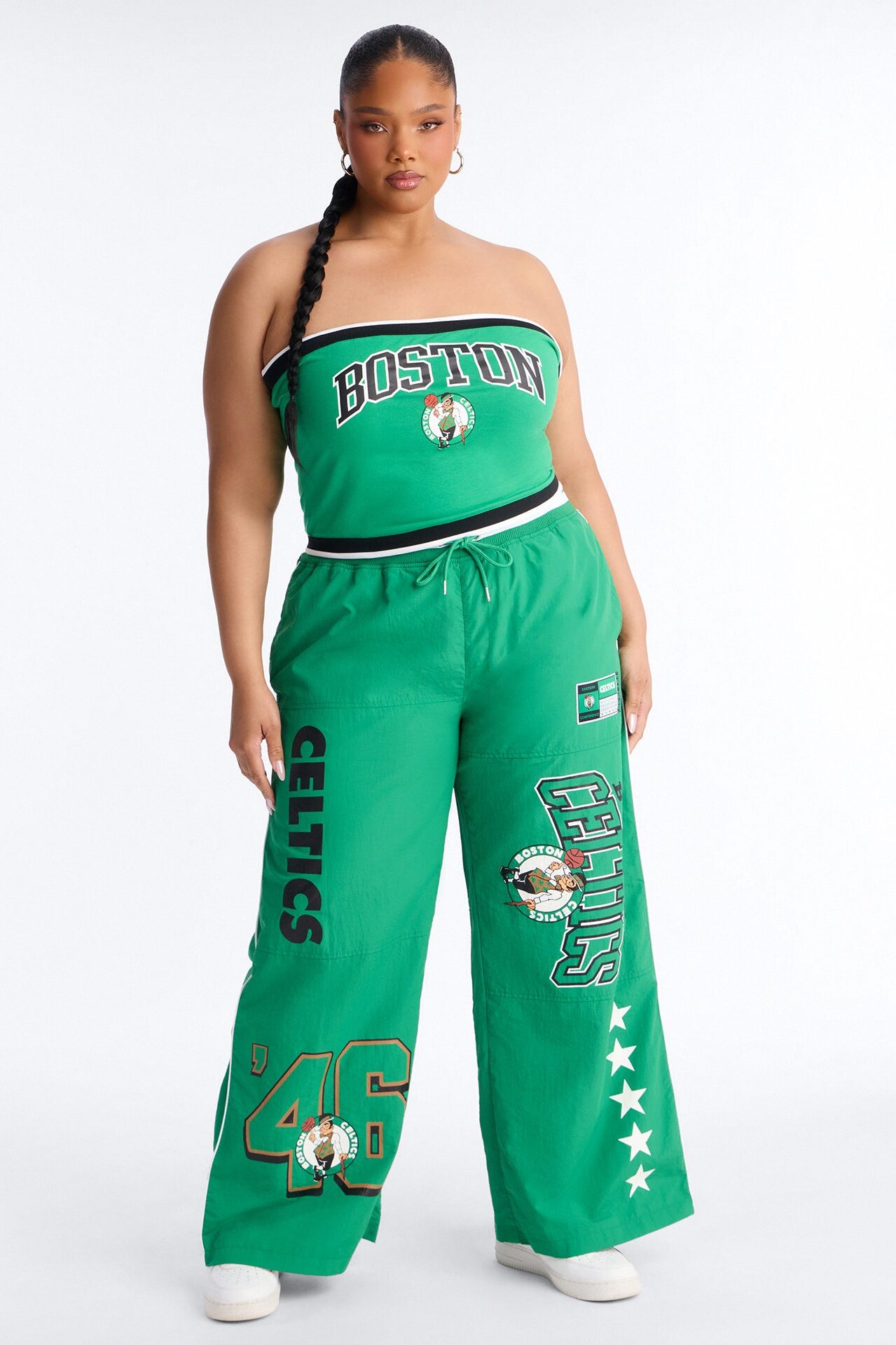 NBA Boston Celtics Patchwork Cargo Wide Leg Pant - Kelly Green
