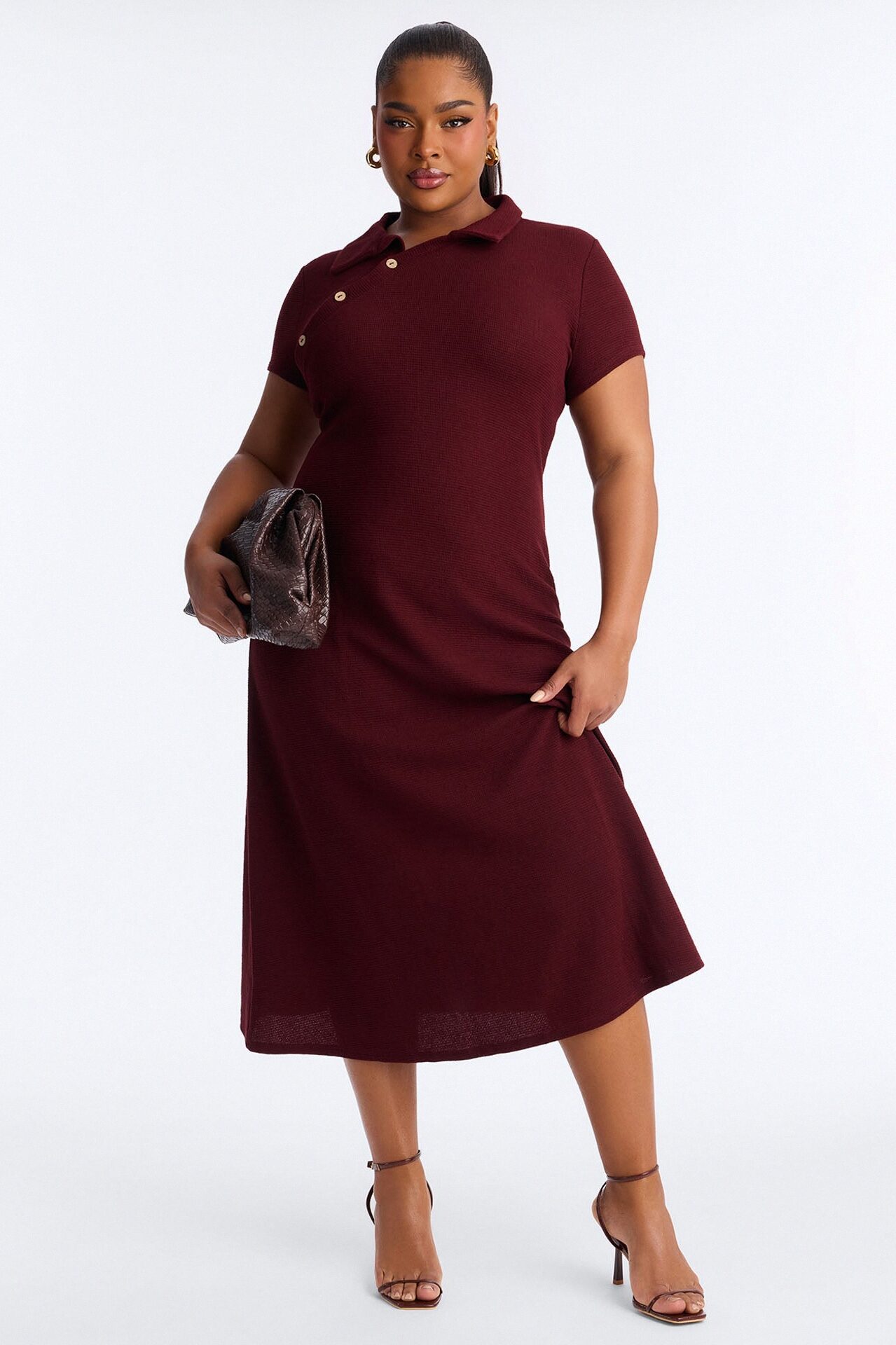 Drew Collar Sweater Midi Dress - Burgundy