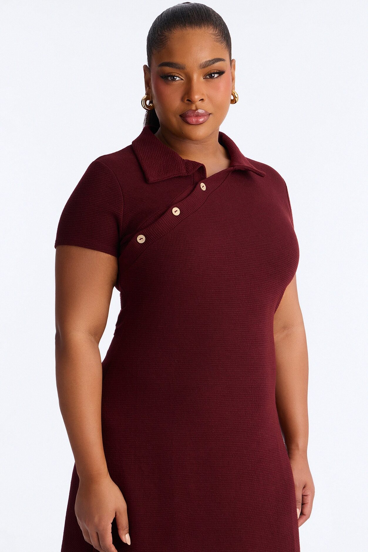 Drew Collar Sweater Midi Dress - Burgundy