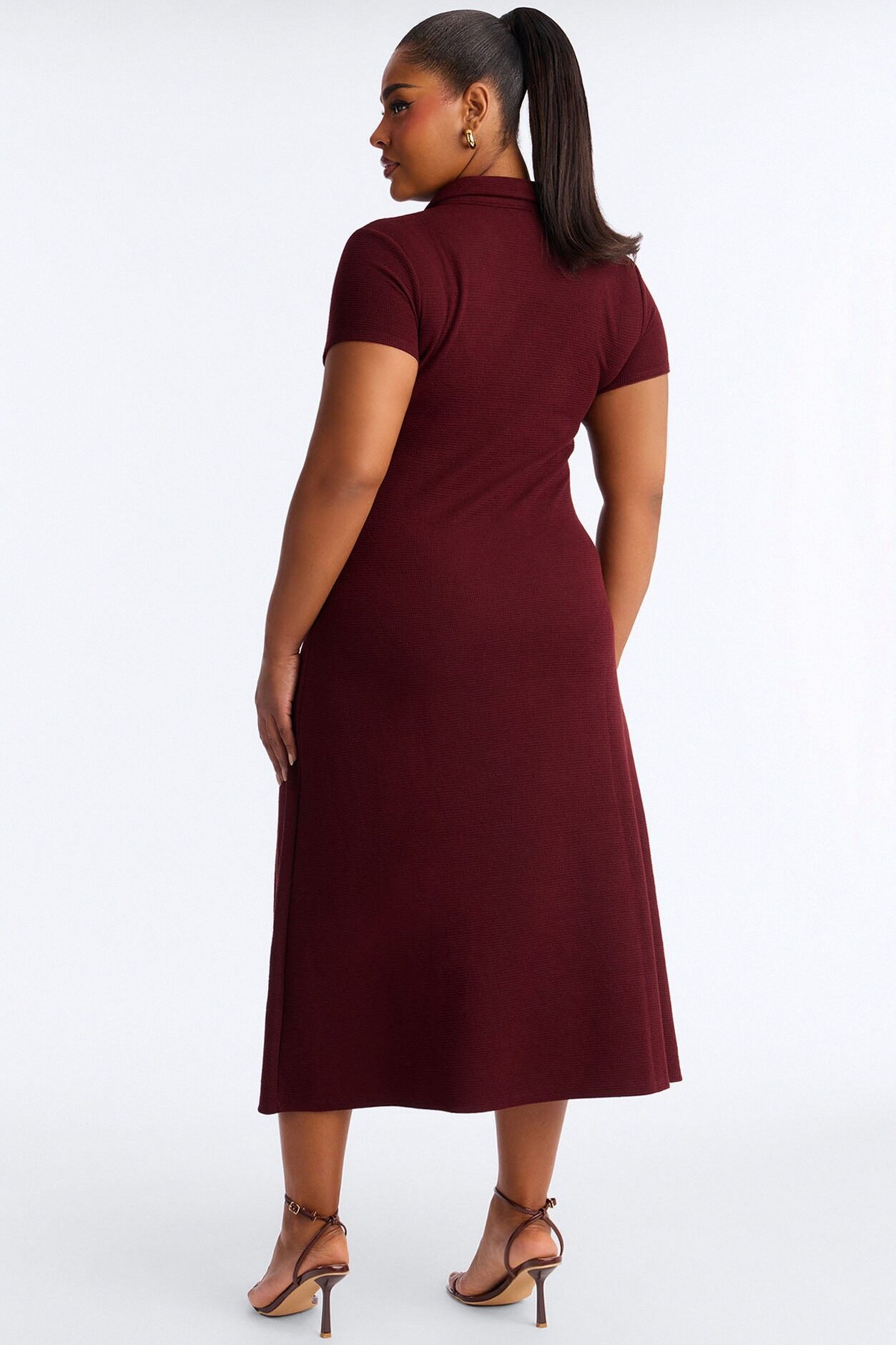 Drew Collar Sweater Midi Dress - Burgundy