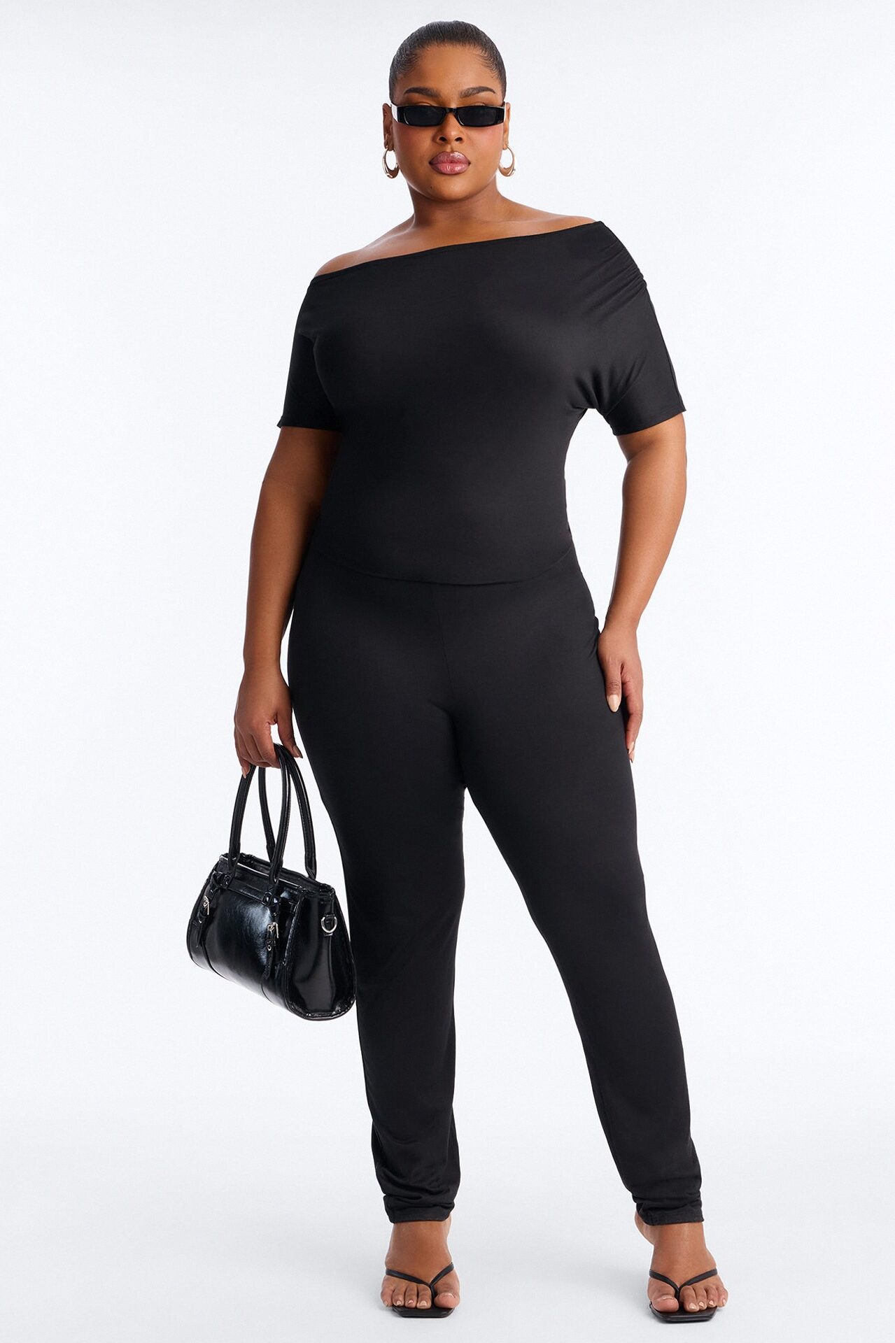 Auna One Shoulder Skinny Leg Jumpsuit - Black