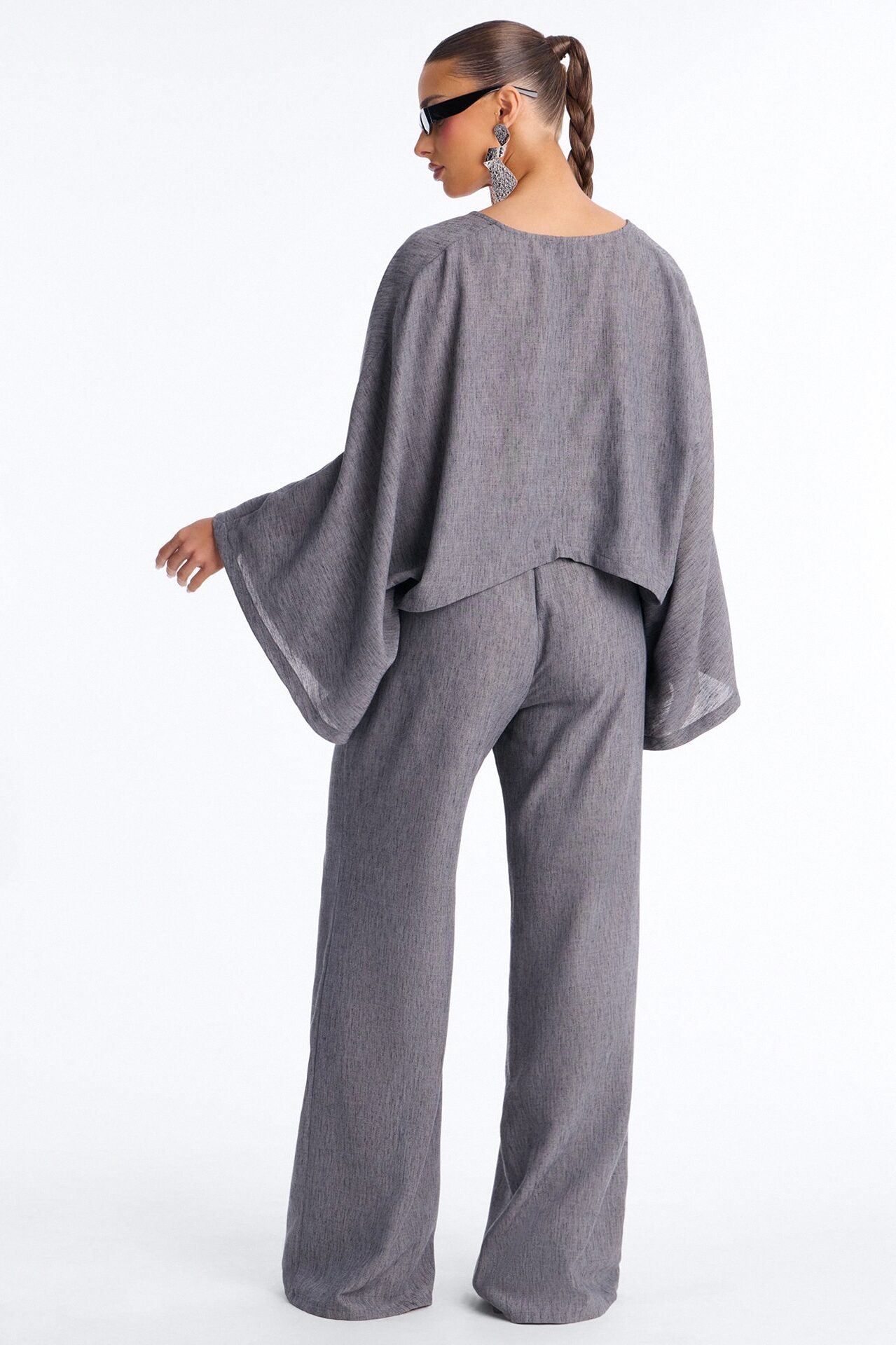 Fiora Scarf Belt Pant Set - Grey