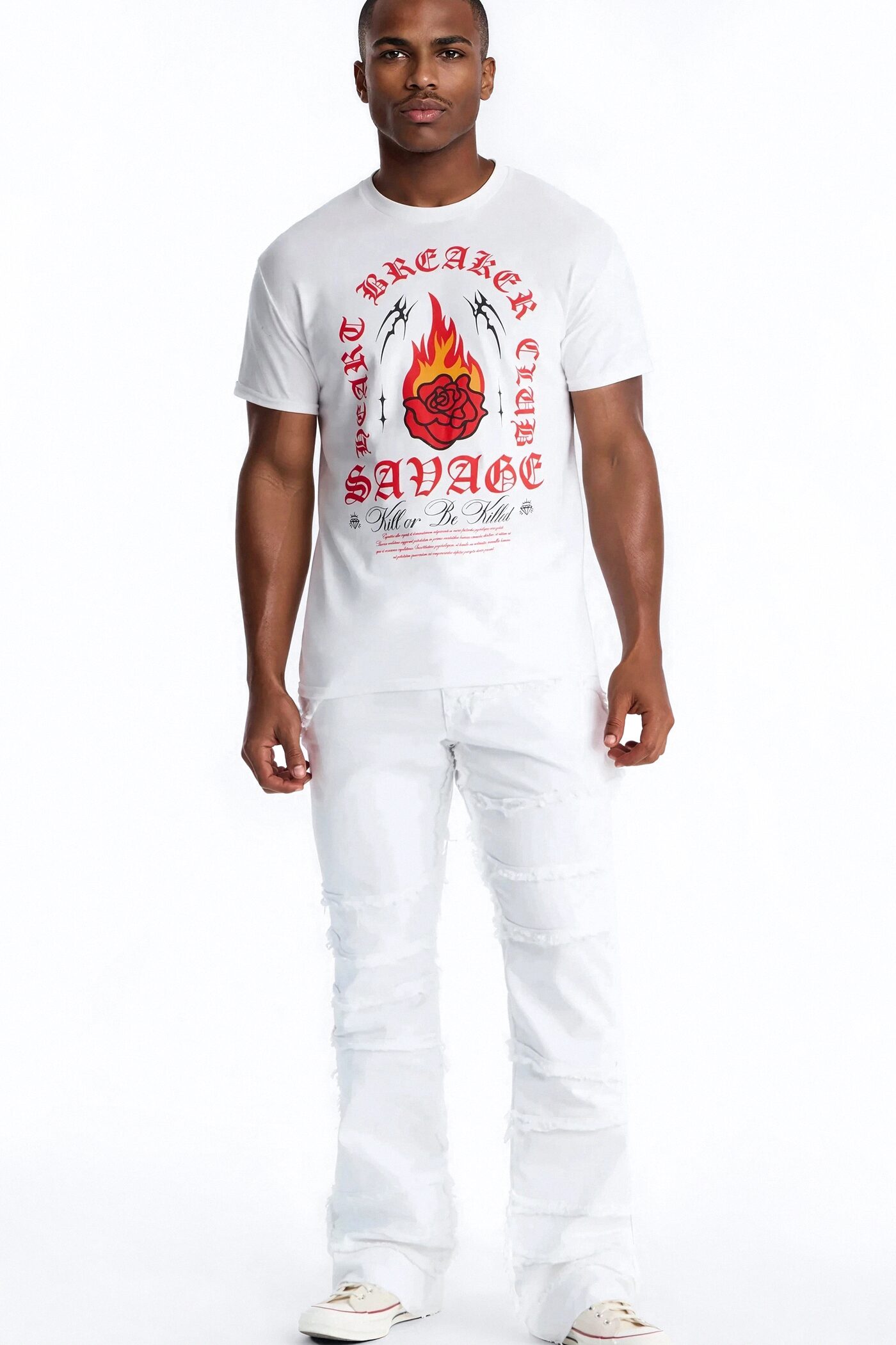 Stacked Skinny Flare Fray It Up Jean - White