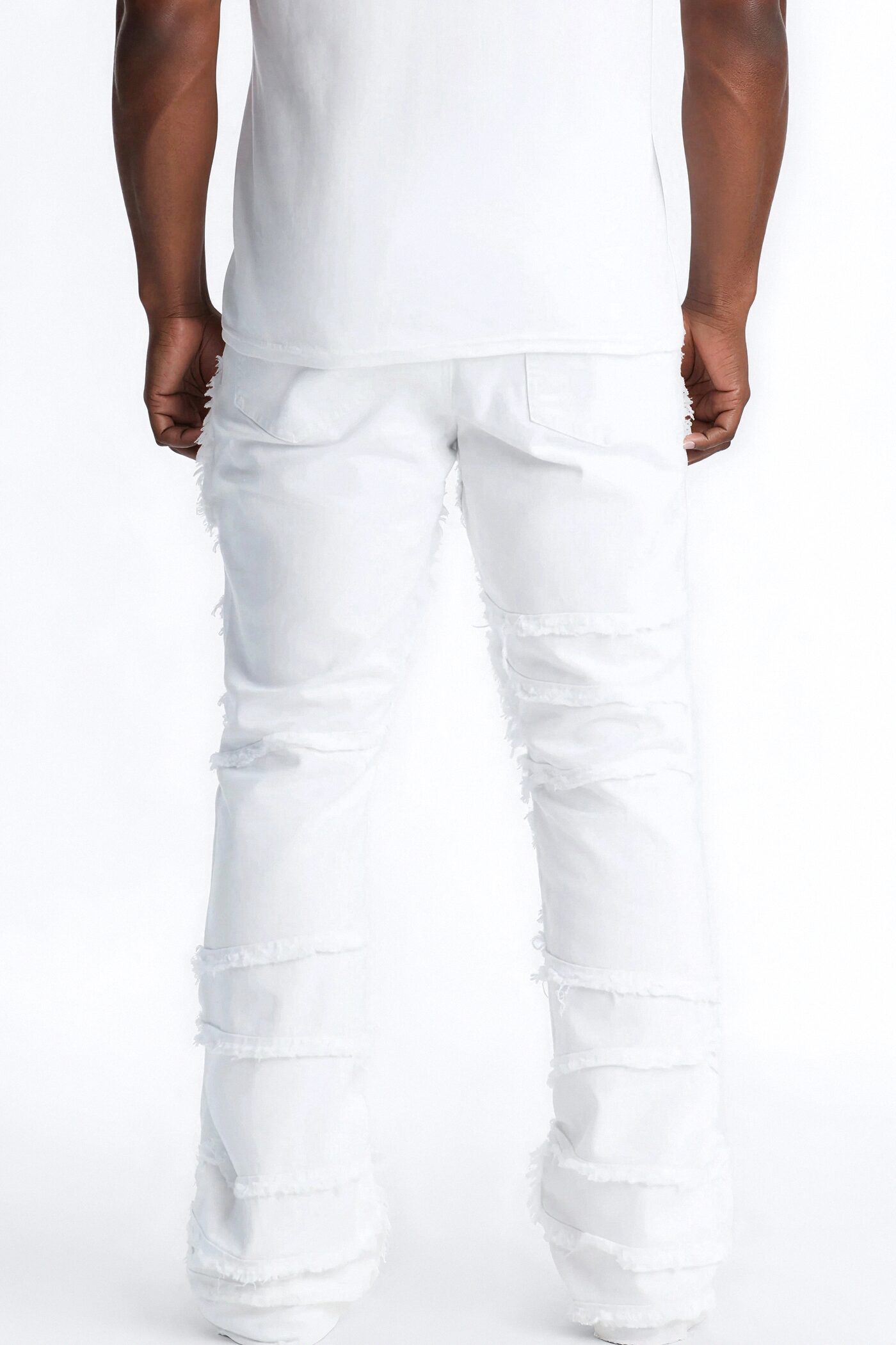 Stacked Skinny Flare Fray It Up Jean - White