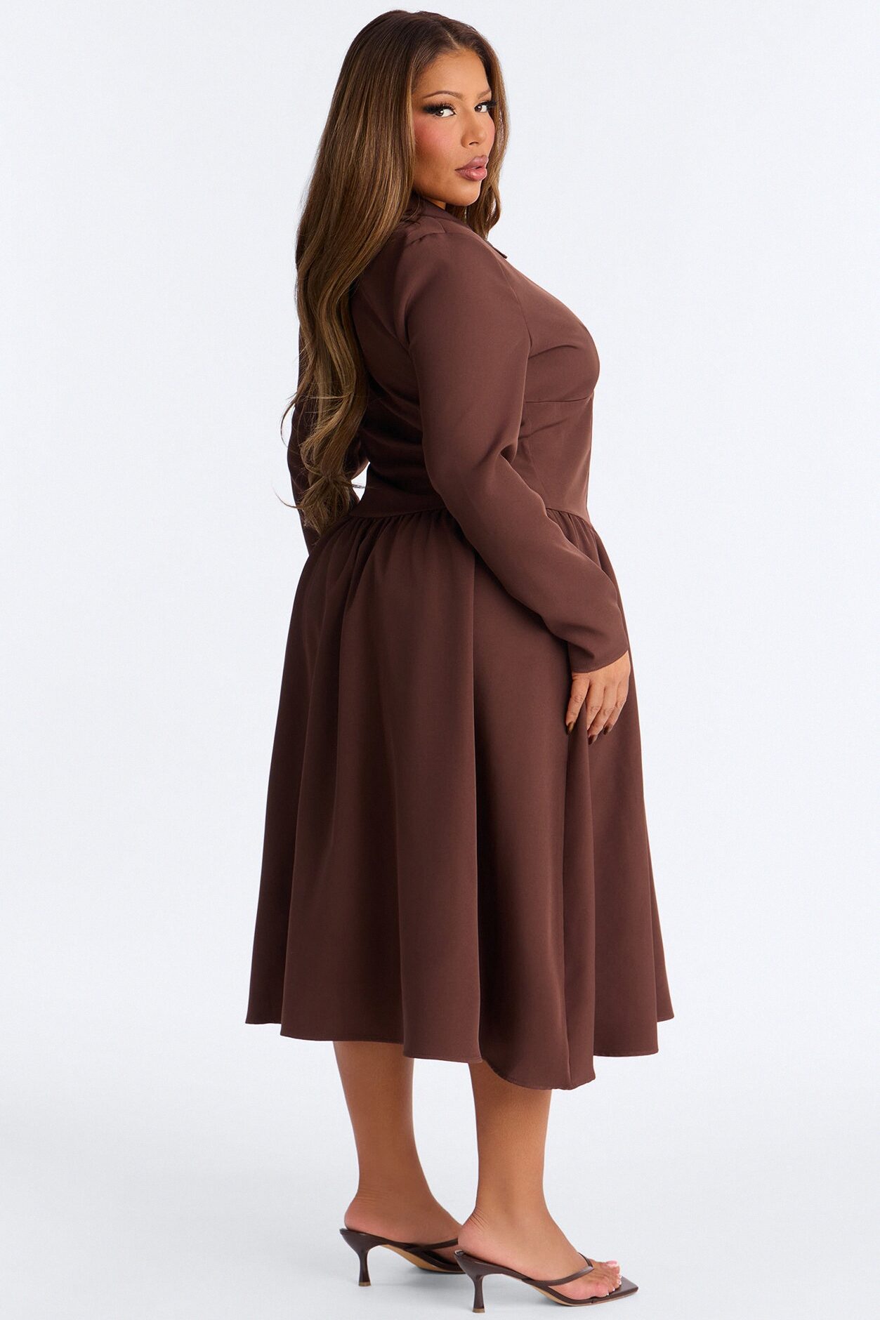 Paloma Corset Drop Waist Midi Dress - Brown