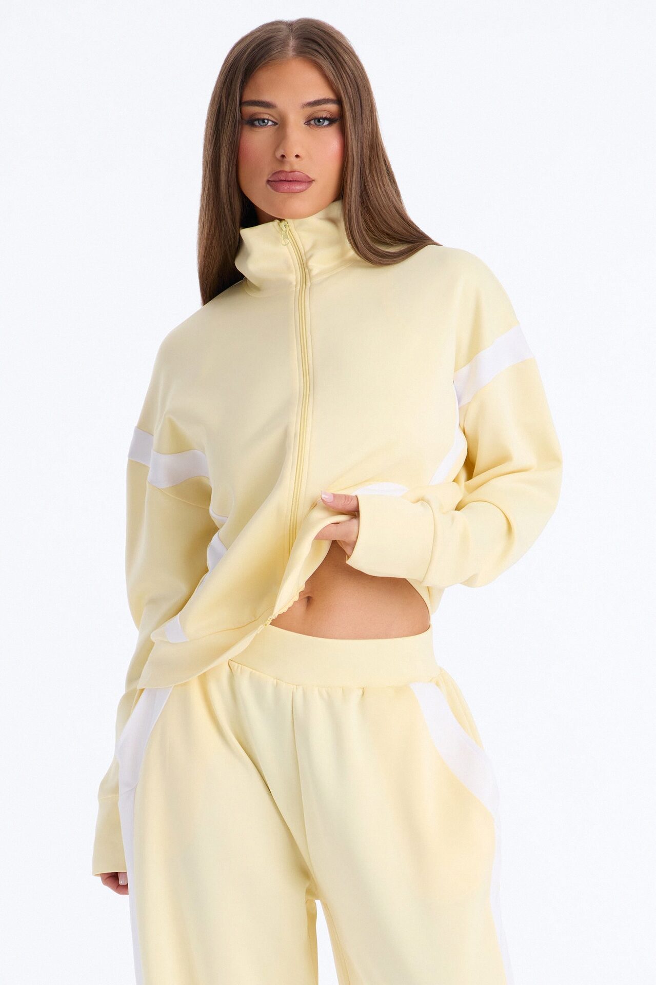 Stacy Scuba Zip Up Pant Set - Yellow