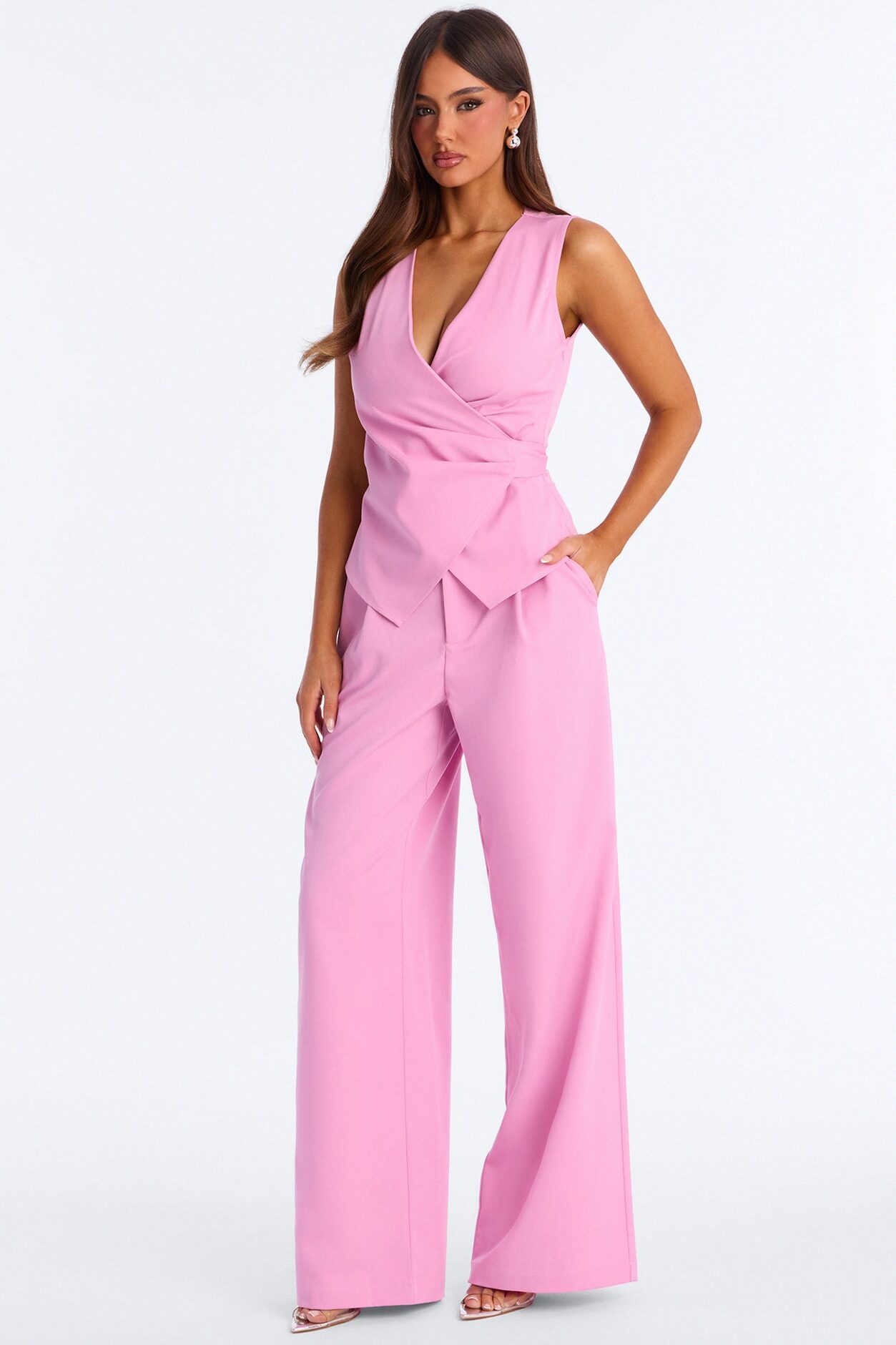 Sarah Fitted Vest Pant Set - Pink