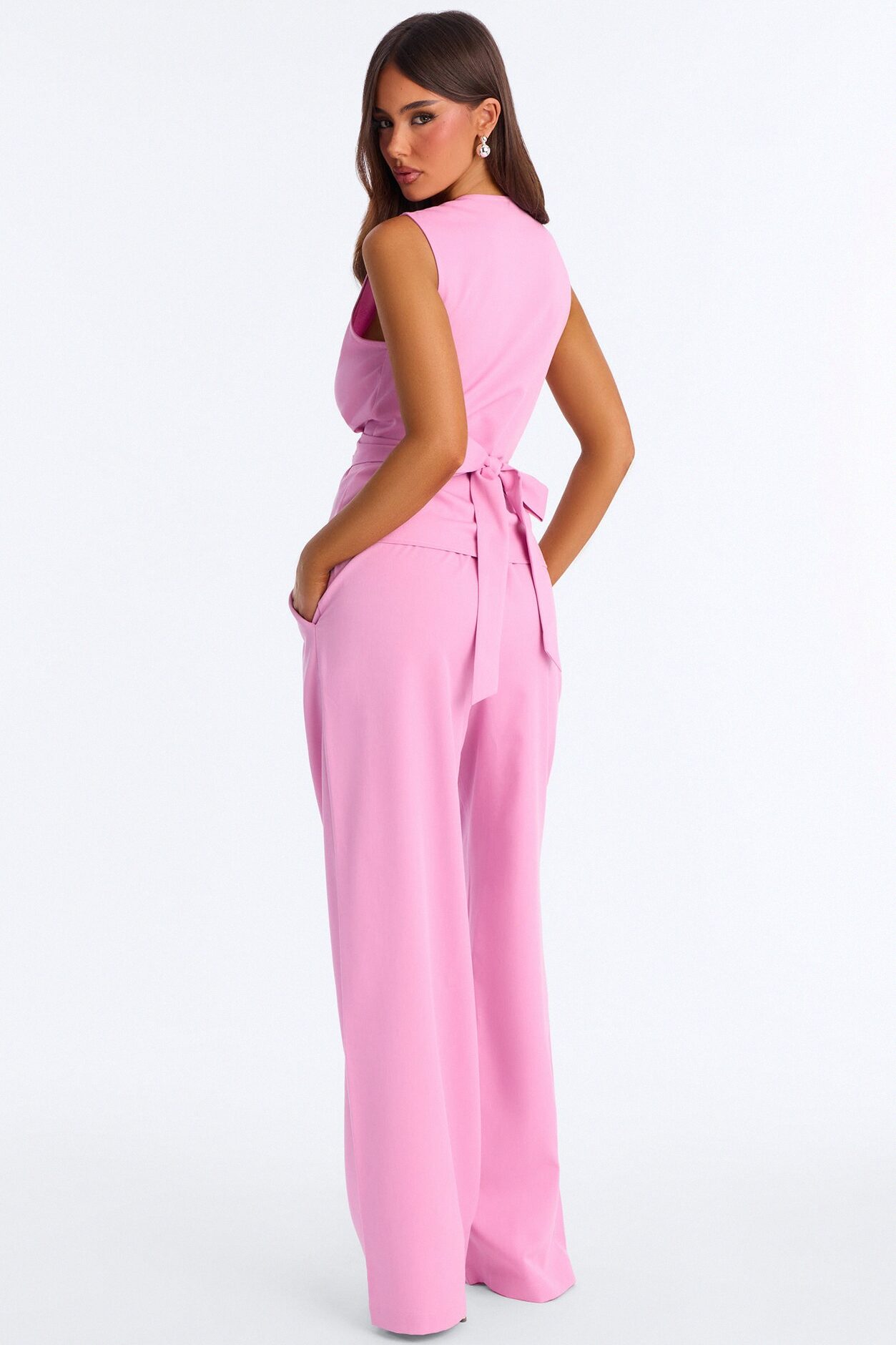 Sarah Fitted Vest Pant Set - Pink