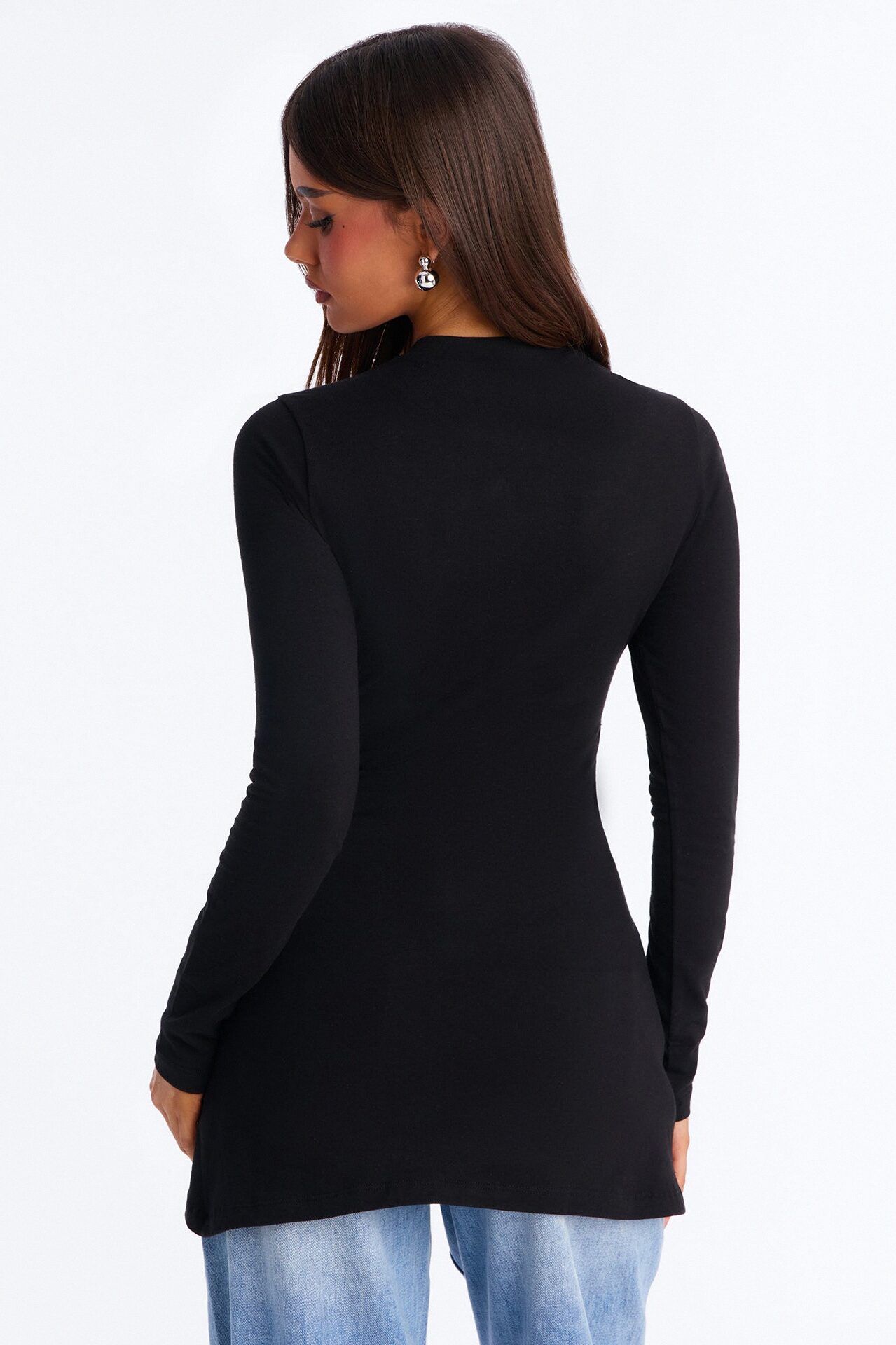 Soft Allure Ruched Asymmetrical Long Sleeve Top - Black