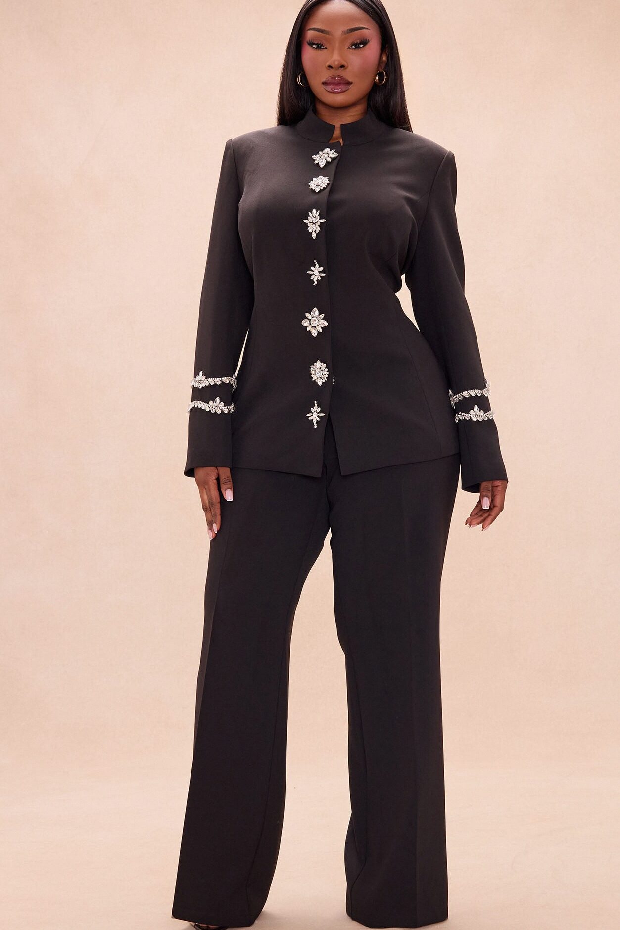 Billie Rhinestone Pant Set - Black