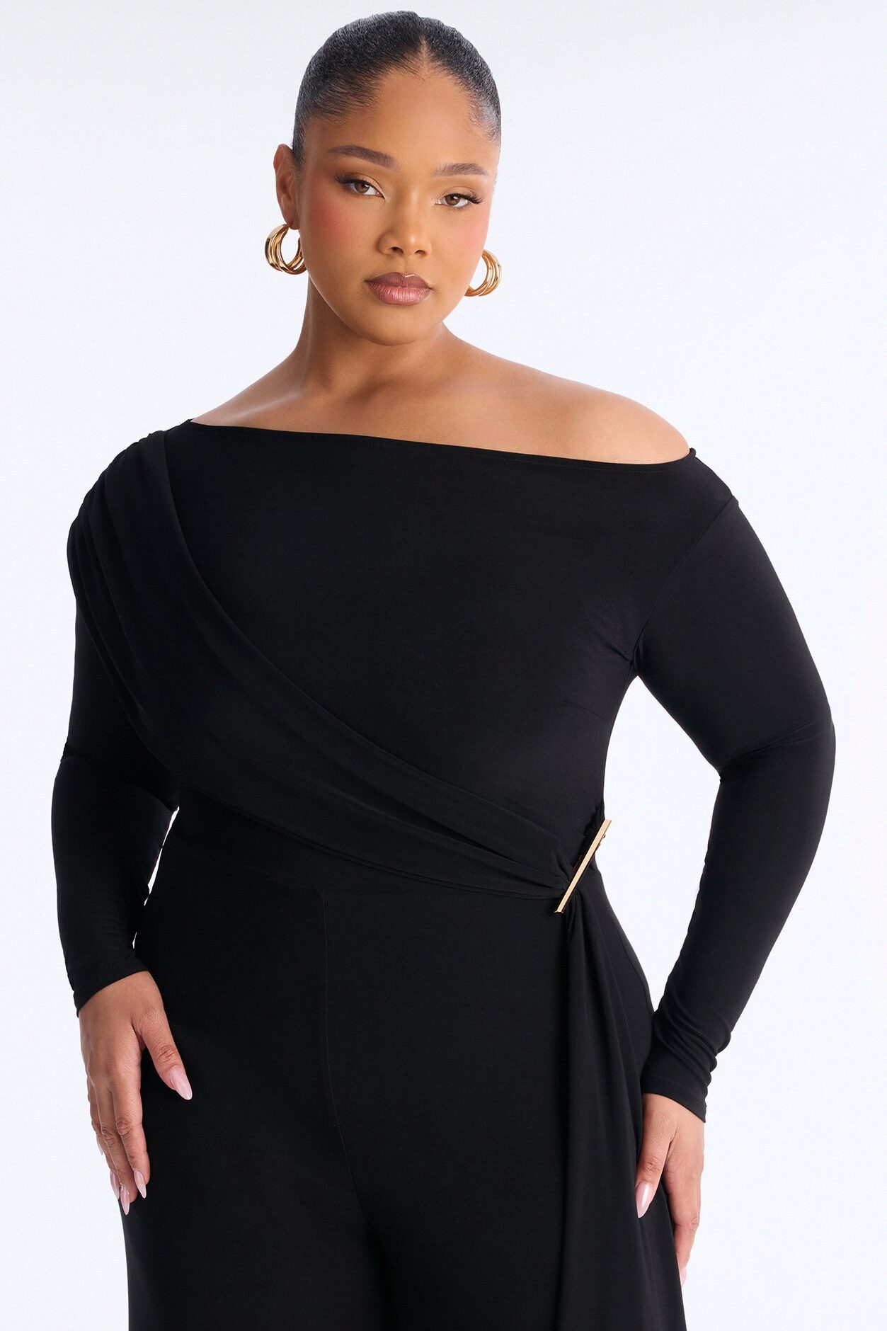 Adri Draped Wide Leg Jumpsuit - Black