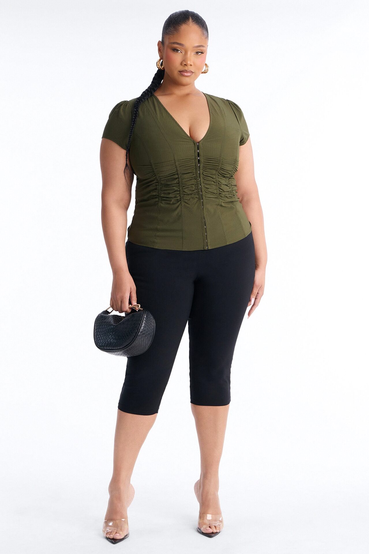 Catch Feelings Short Sleeve Ruched Top - Olive
