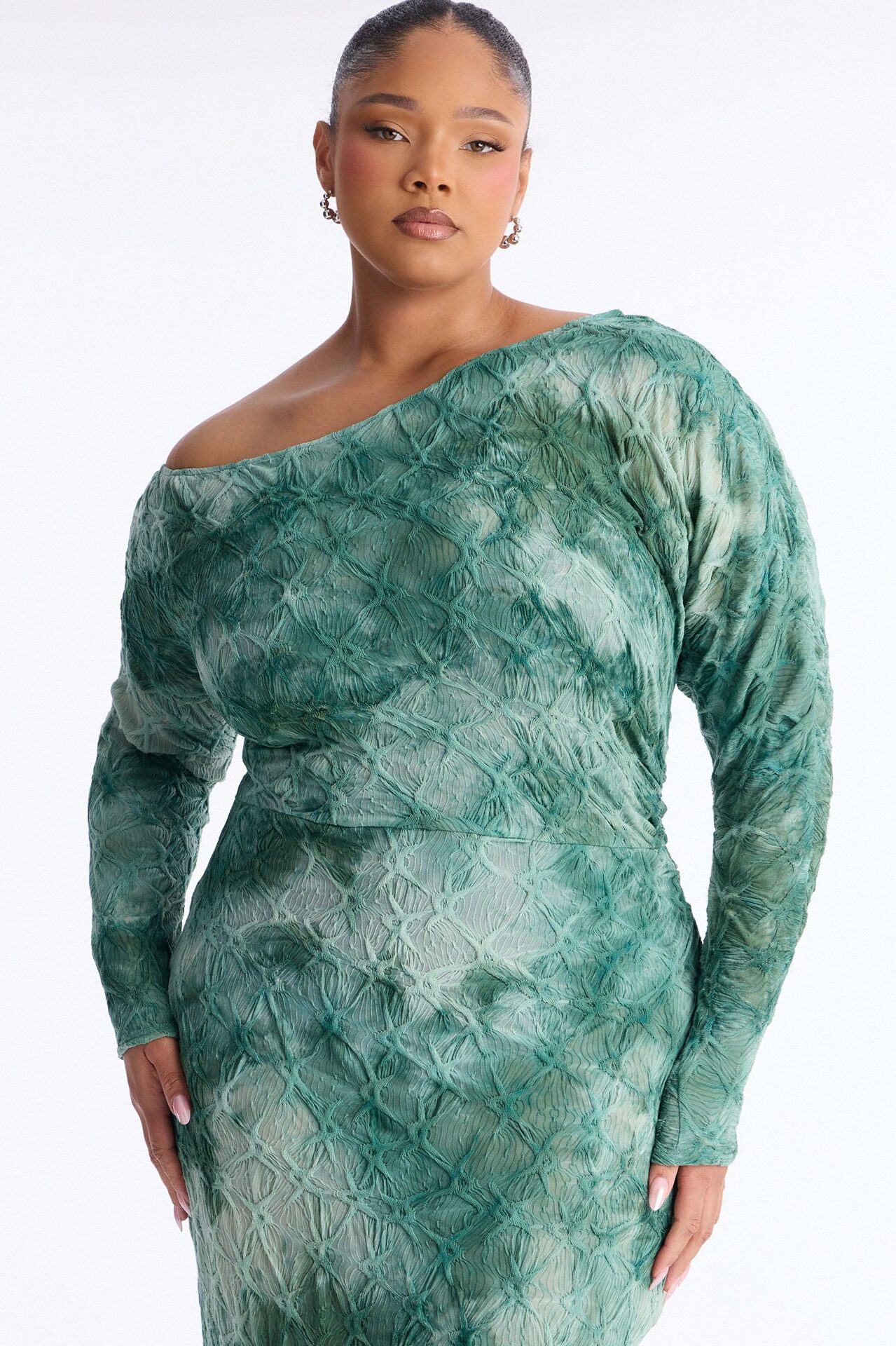 Riannon Textured Tie Dye Maxi Dress - Green/combo