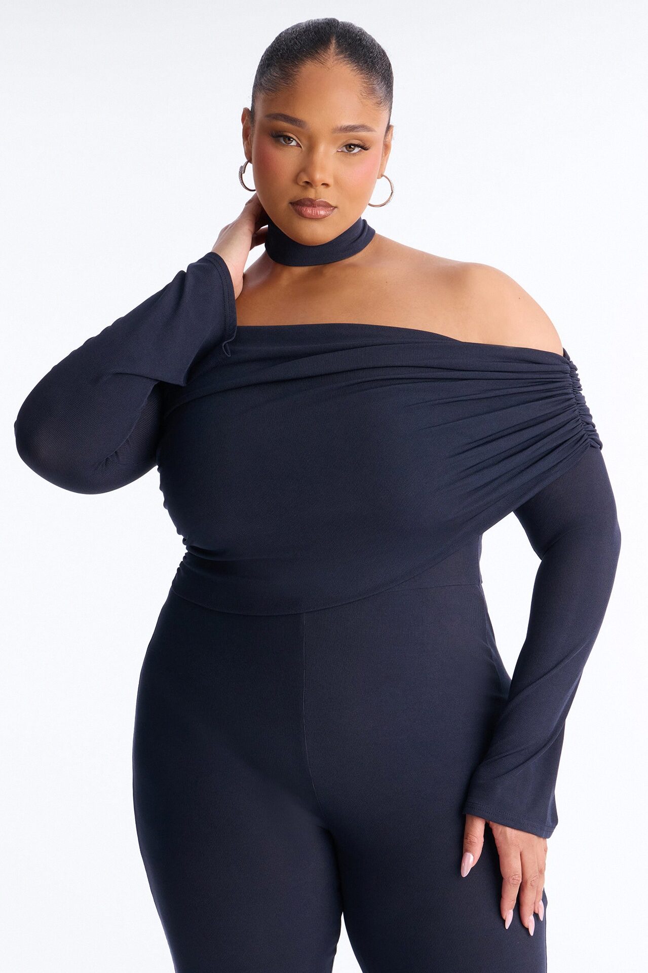 Kendall Choker Flare Leg Jumpsuit - Navy