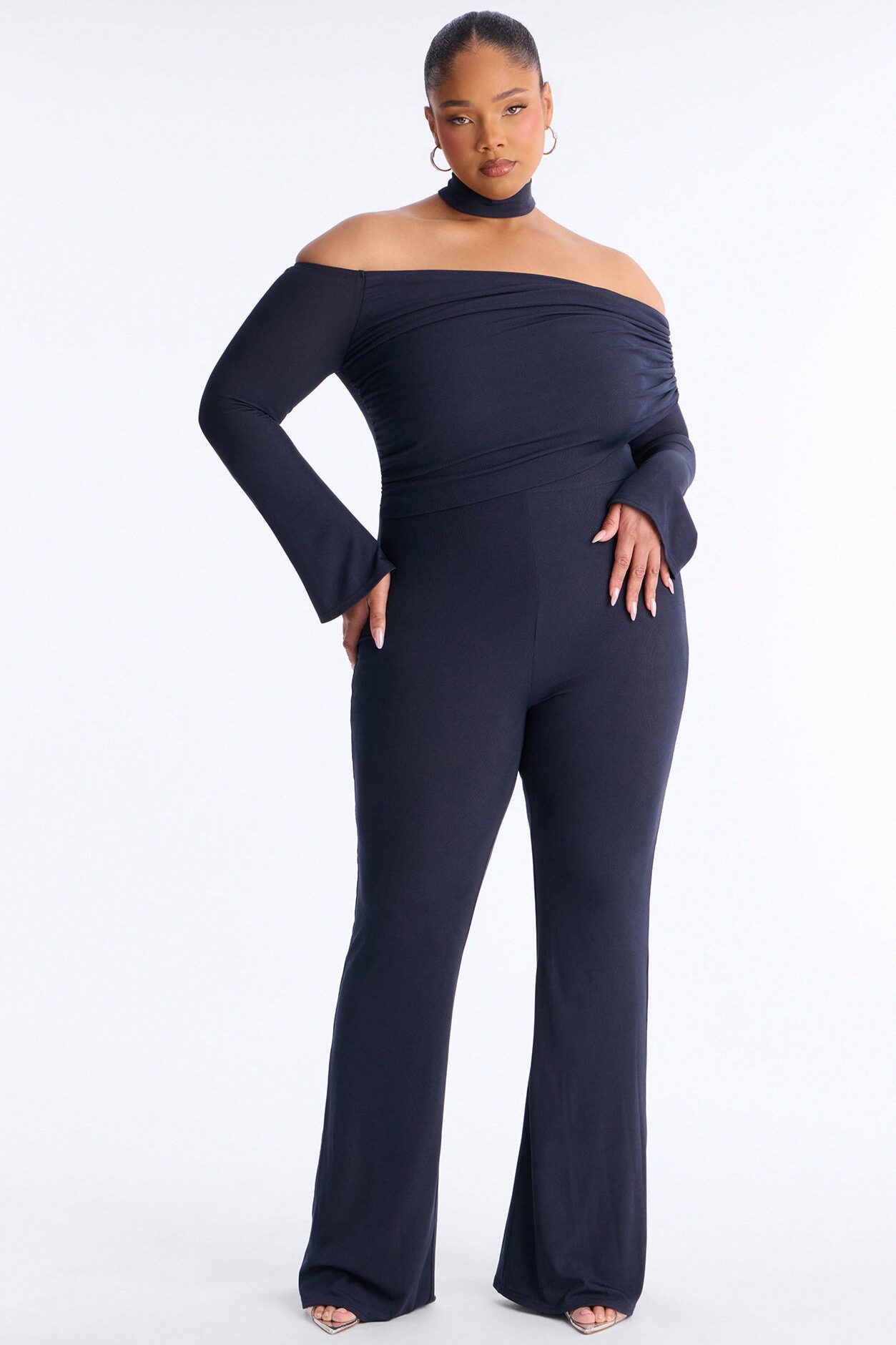 Kendall Choker Flare Leg Jumpsuit - Navy