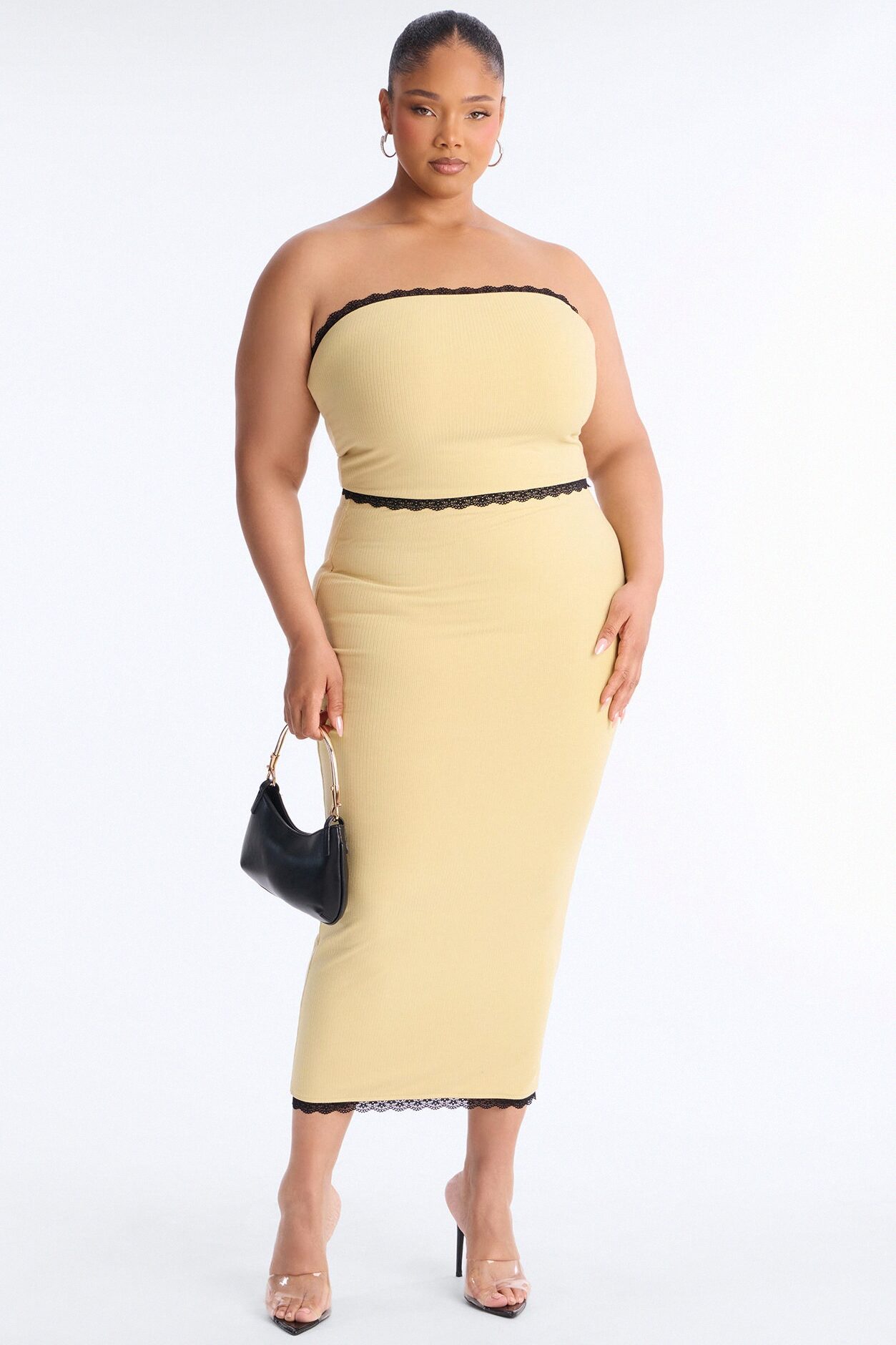 Your Darling Double Lined Ribbed Skirt Set - Yellow/combo