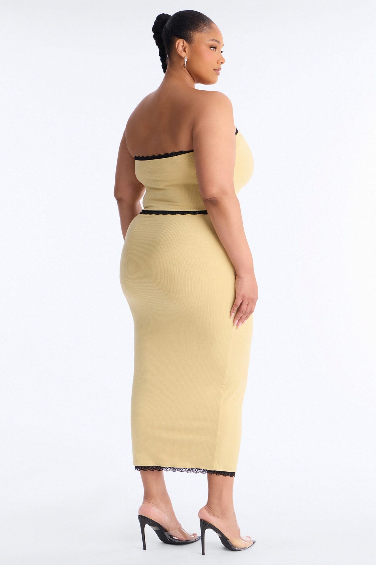 Your Darling Double Lined Ribbed Skirt Set - Yellow/combo
