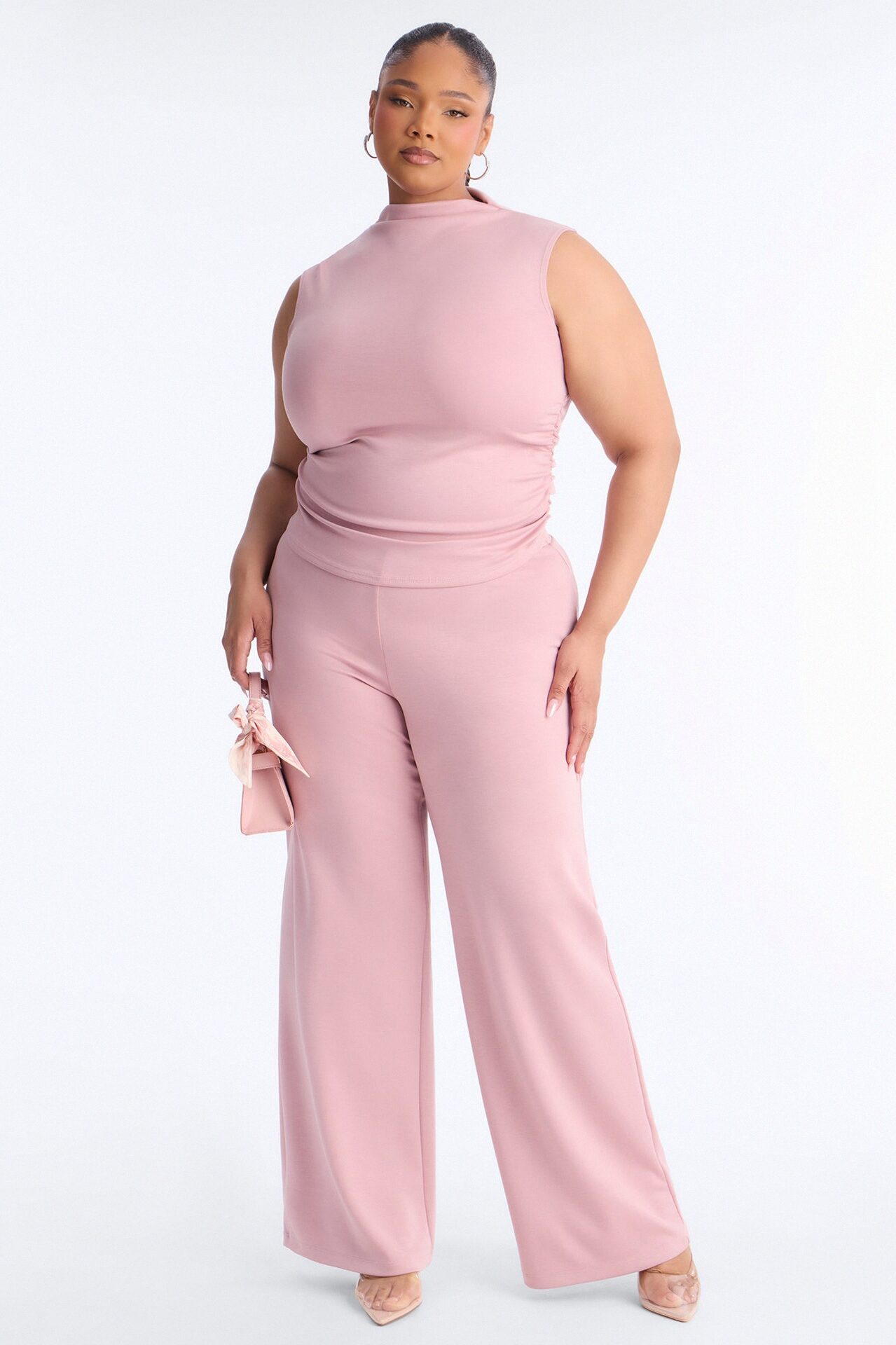 Kiana Sleeveless Mock Neck Pant Set - Mauve
