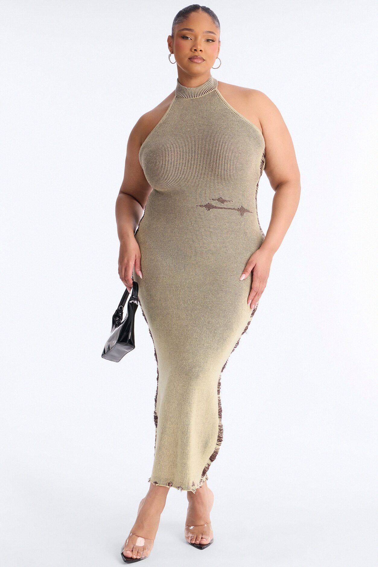 Melrose Distressed Sweater Maxi Dress - Olive/combo