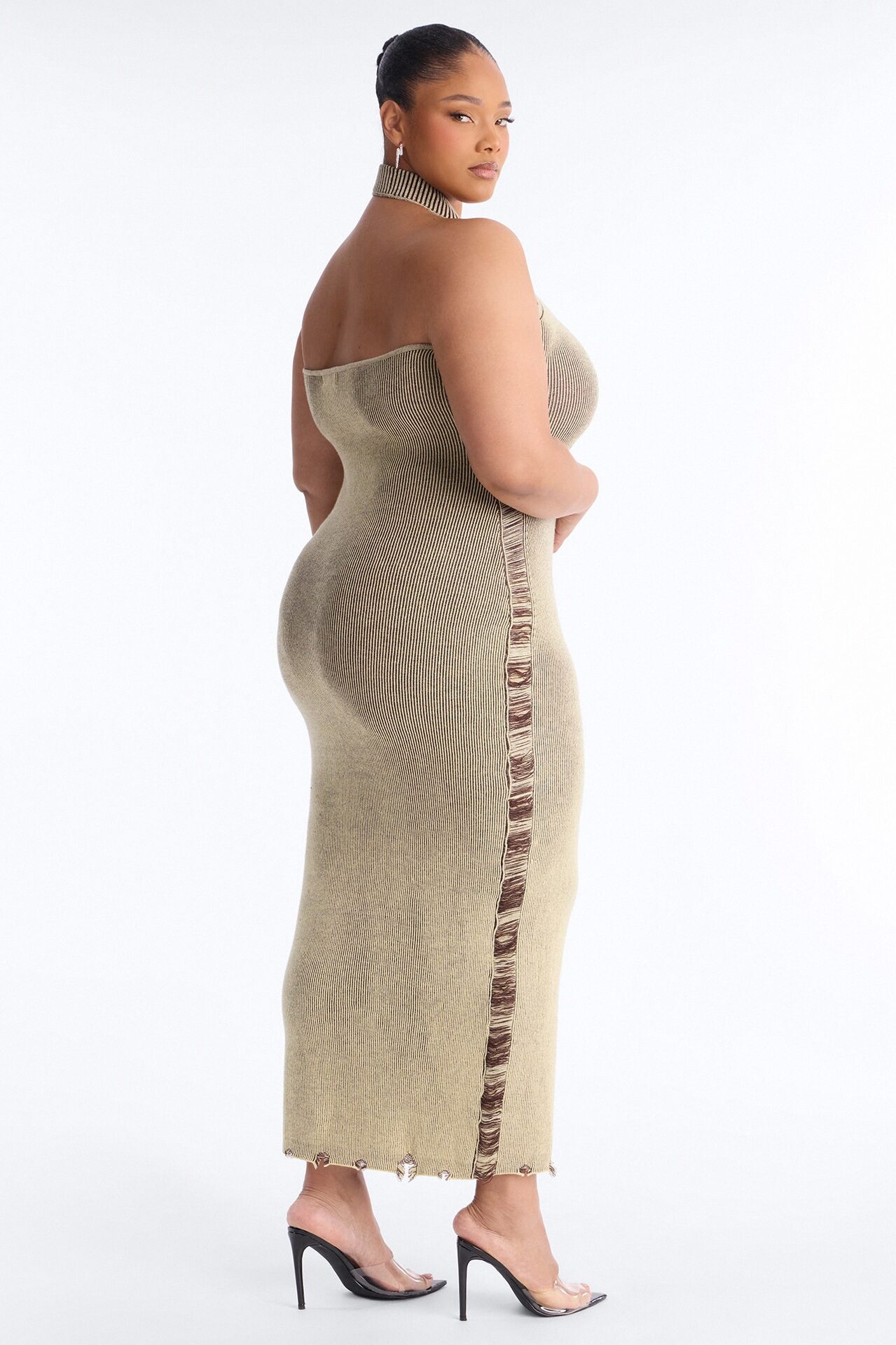 Melrose Distressed Sweater Maxi Dress - Olive/combo