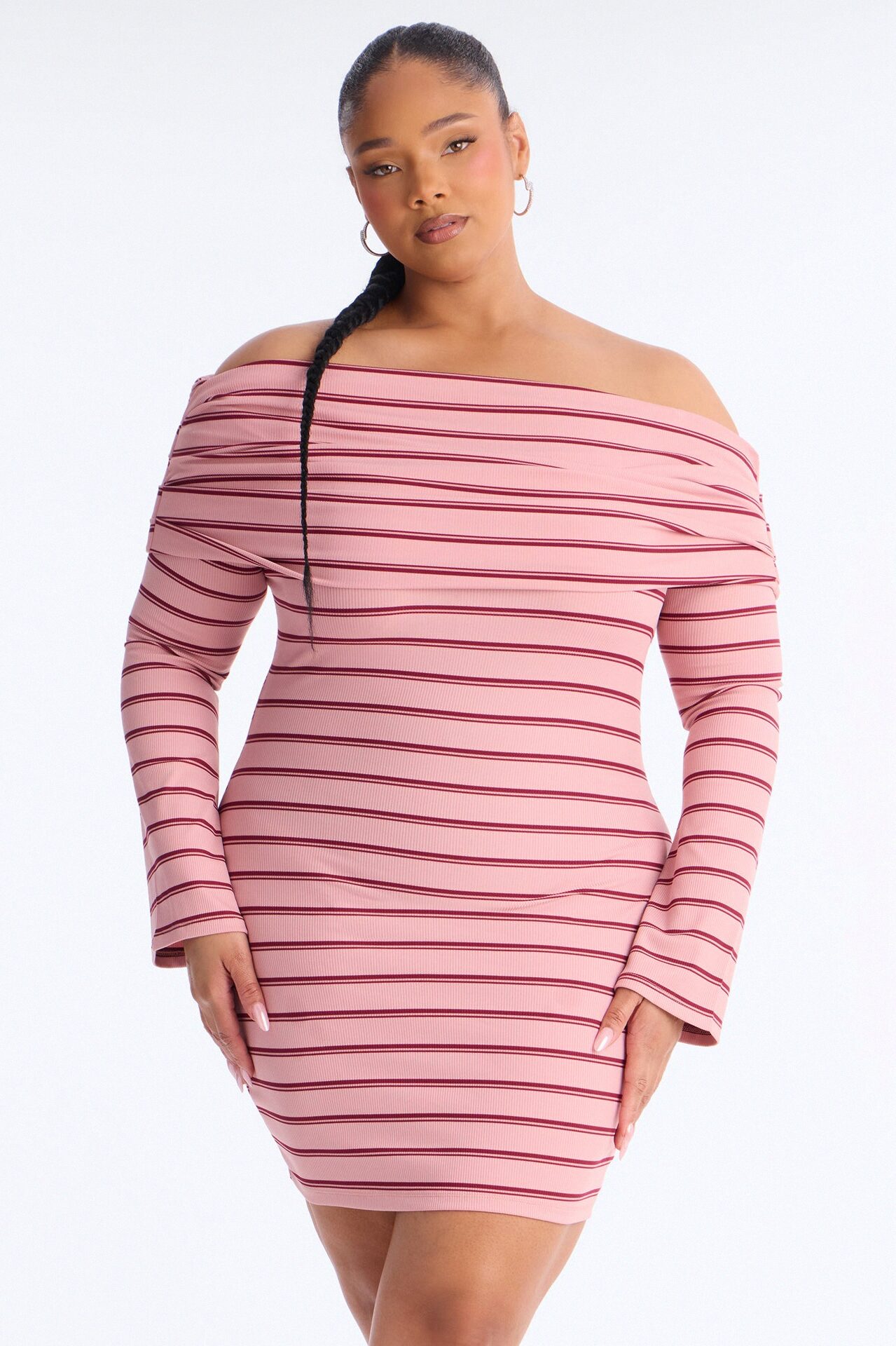 Britta Long Sleeve Ribbed Mini Dress - Mauve/combo