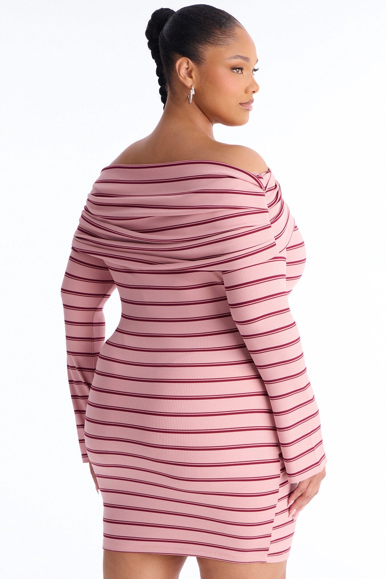Britta Long Sleeve Ribbed Mini Dress - Mauve/combo