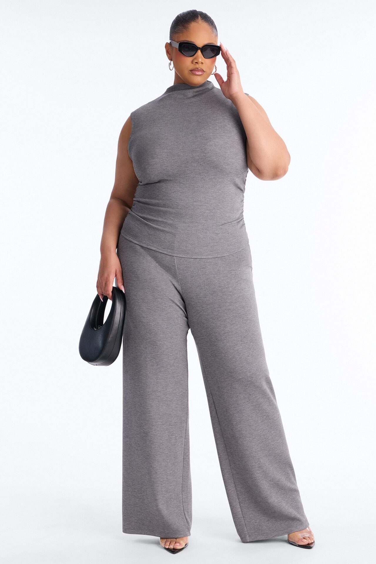 Kiana Sleeveless Mock Neck Pant Set - Charcoal