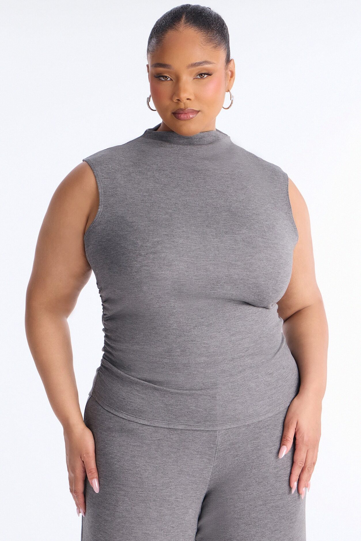 Kiana Sleeveless Mock Neck Pant Set - Charcoal