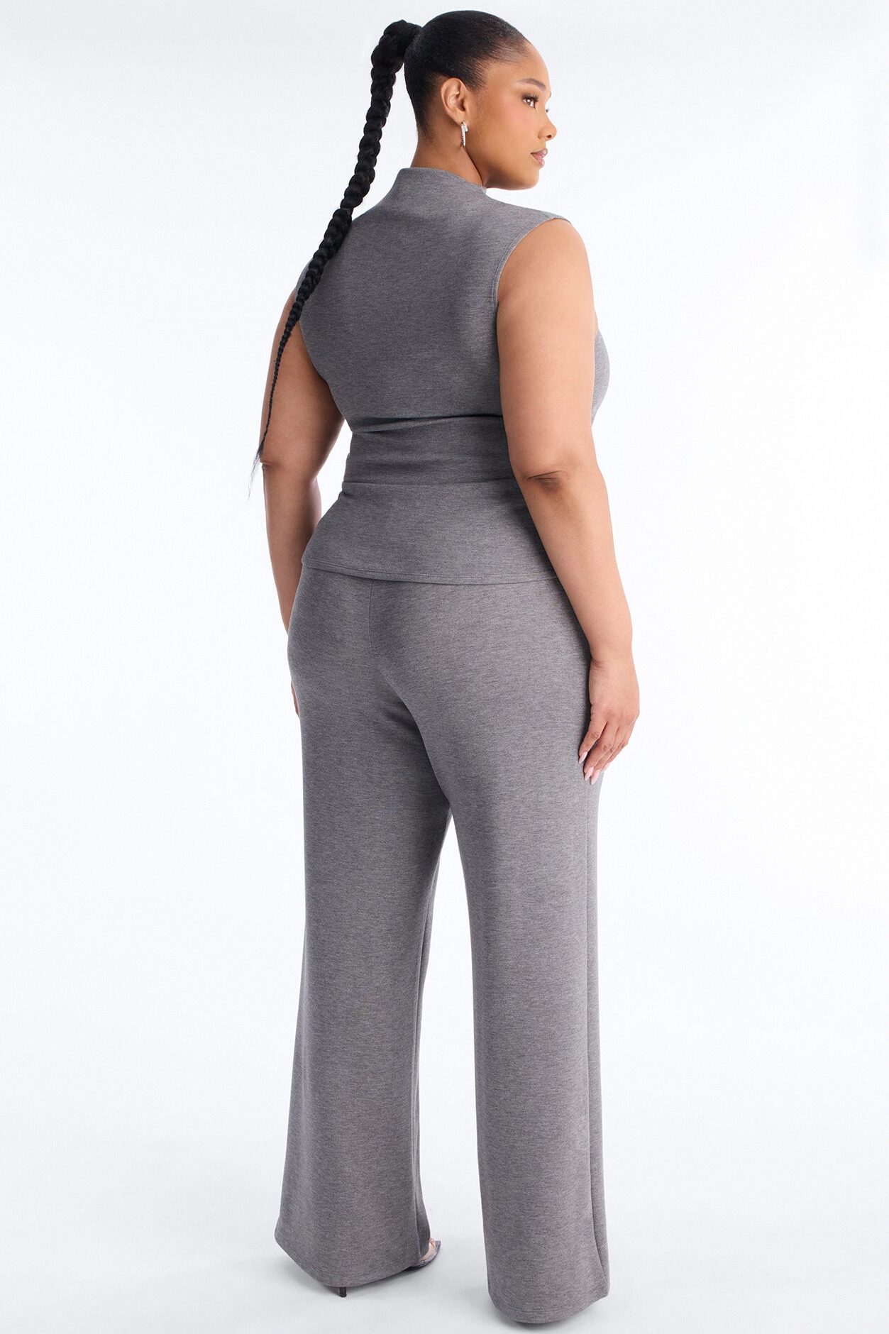 Kiana Sleeveless Mock Neck Pant Set - Charcoal