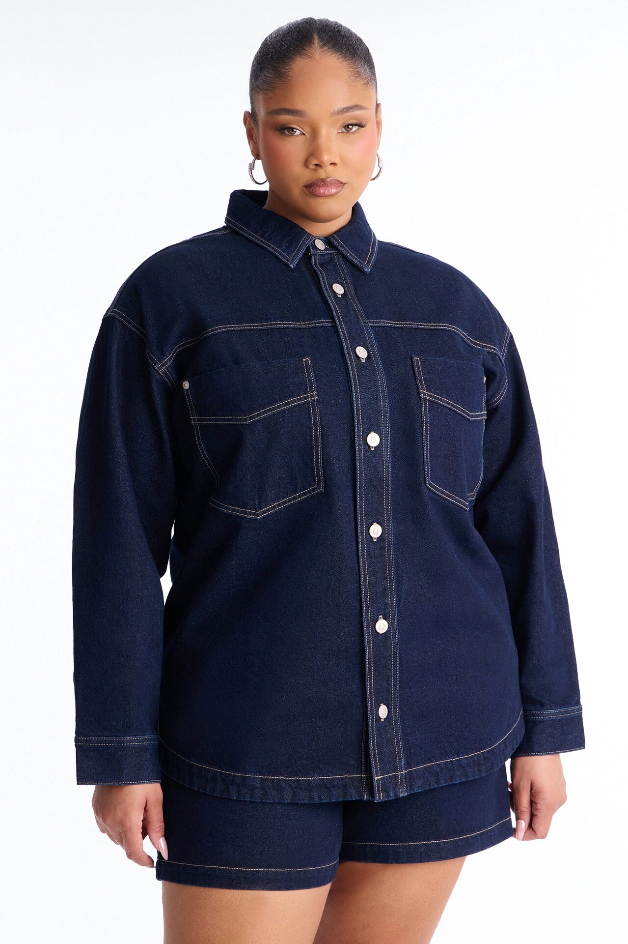Night Borough Denim Shacket - Dark Wash