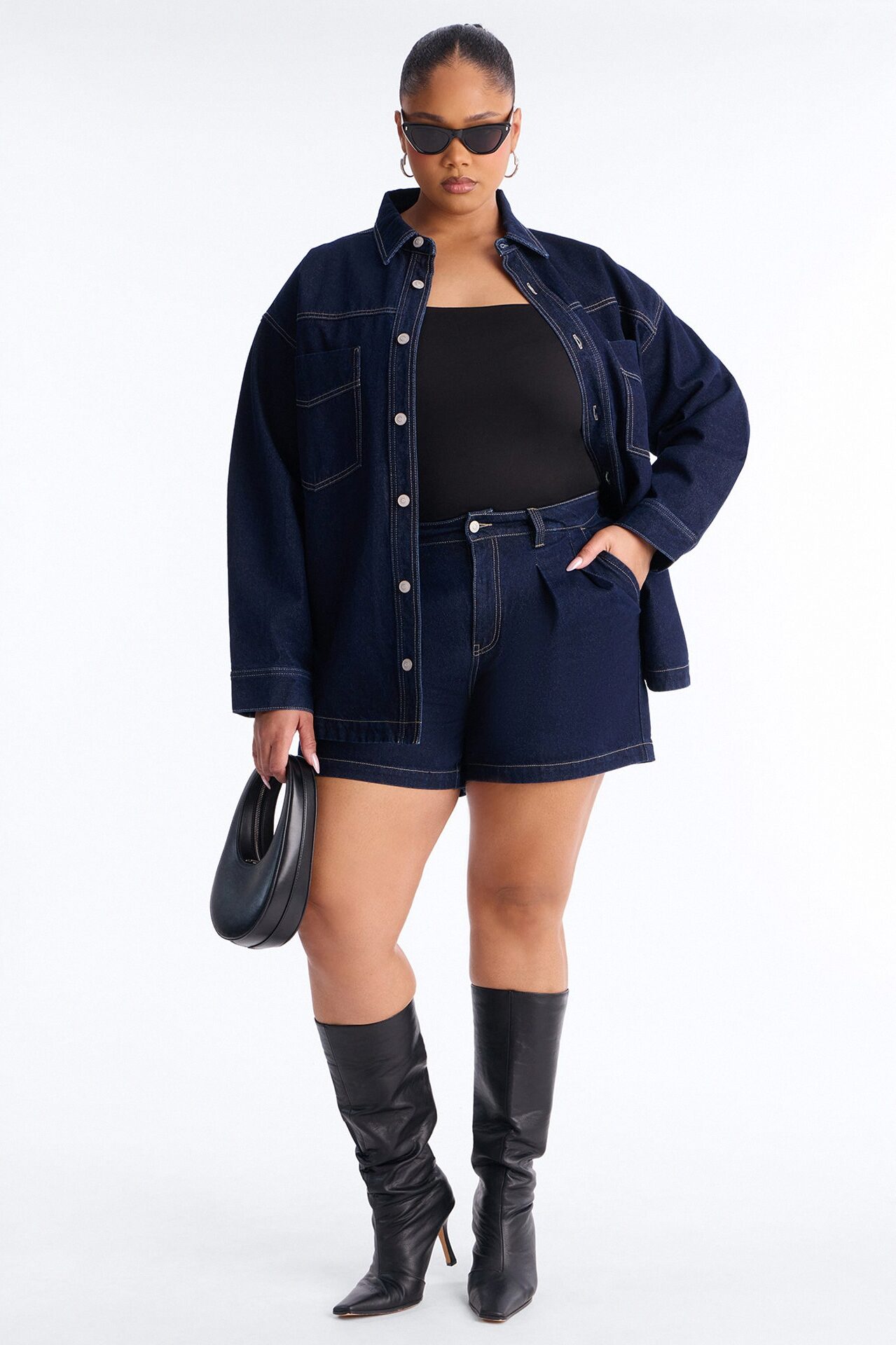 Night Borough Pleated Denim Shorts - Dark Wash