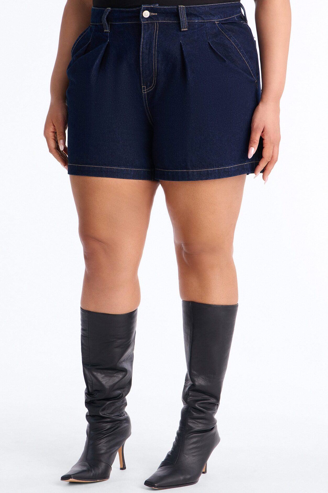 Night Borough Pleated Denim Shorts - Dark Wash
