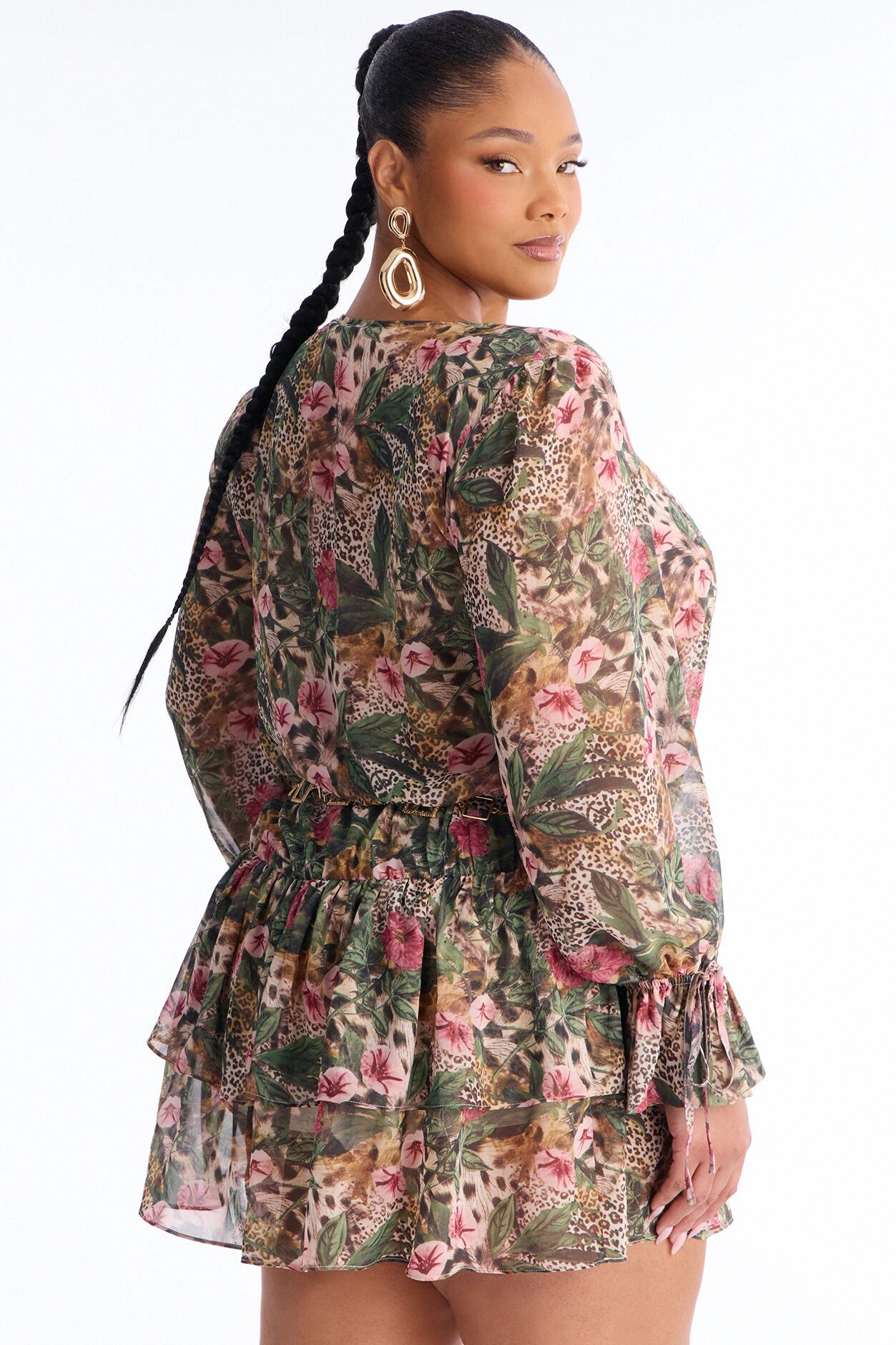Davina Belted Chiffon Mini Dress - Olive/combo