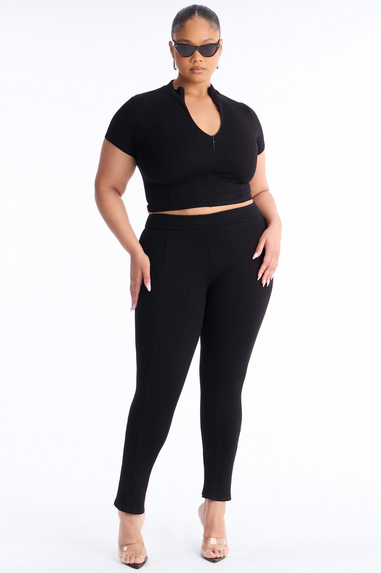 Mia Zip Snatched Pant Set - Black