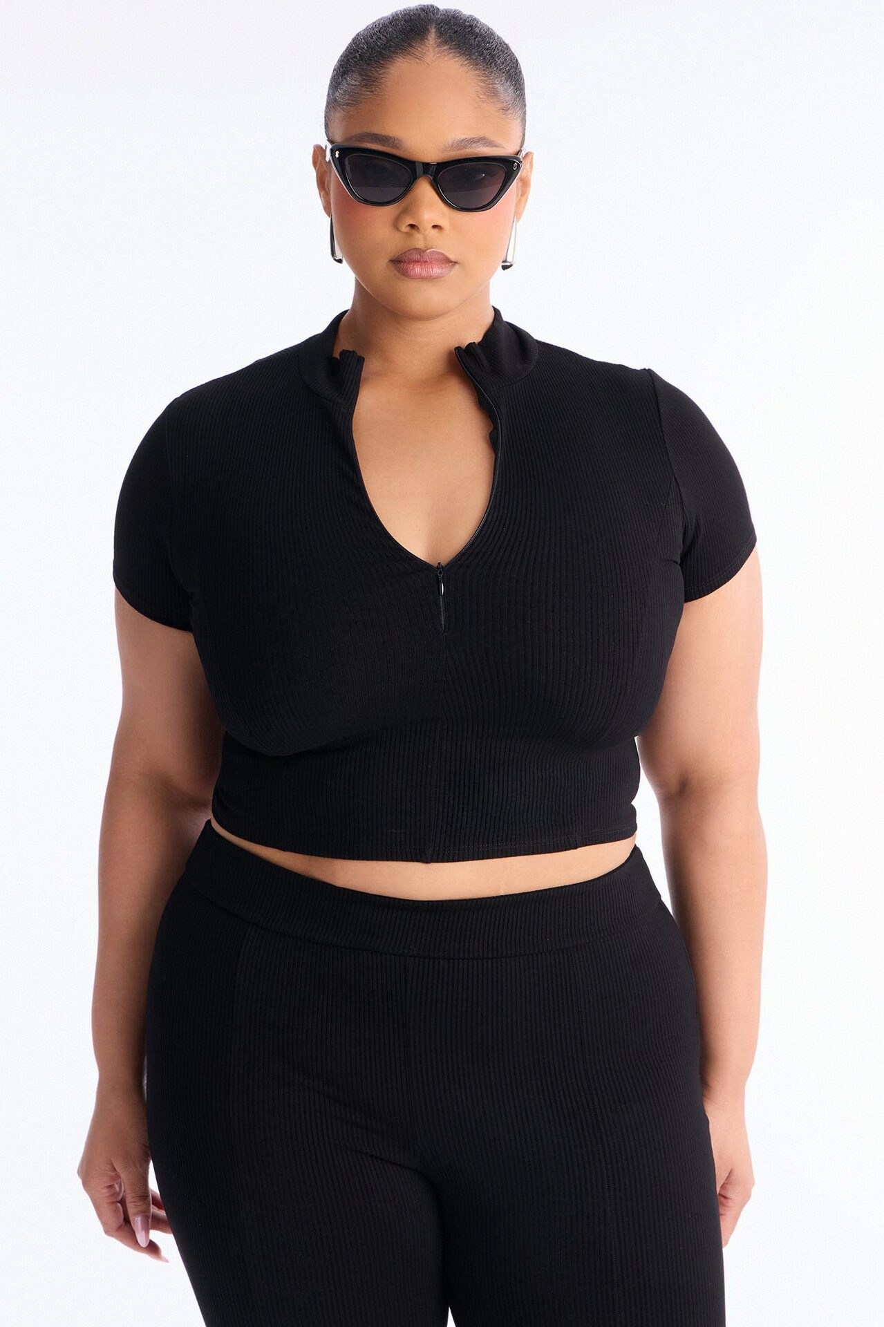 Mia Zip Snatched Pant Set - Black