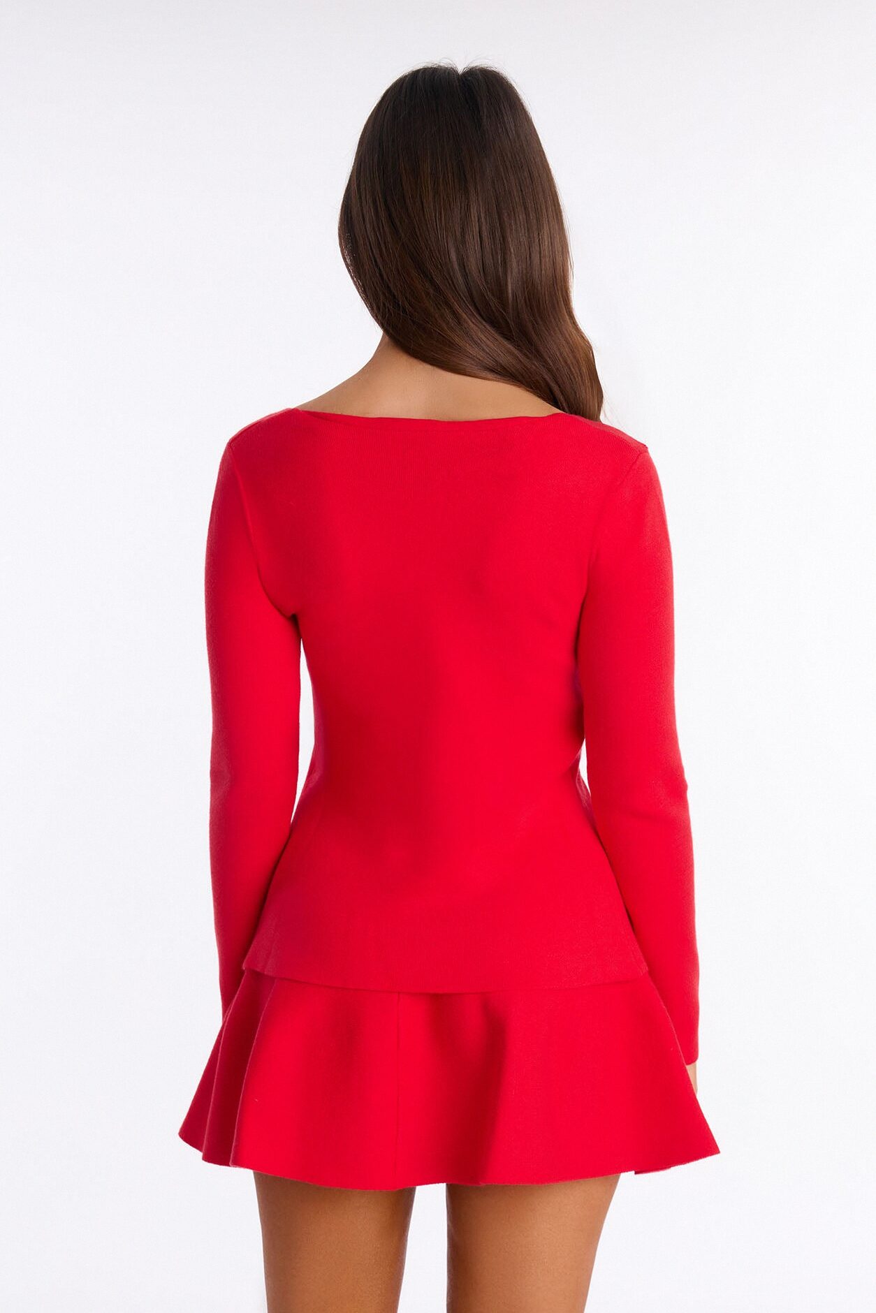 Stephie Two Way Zip Cardigan Skirt Set - Red