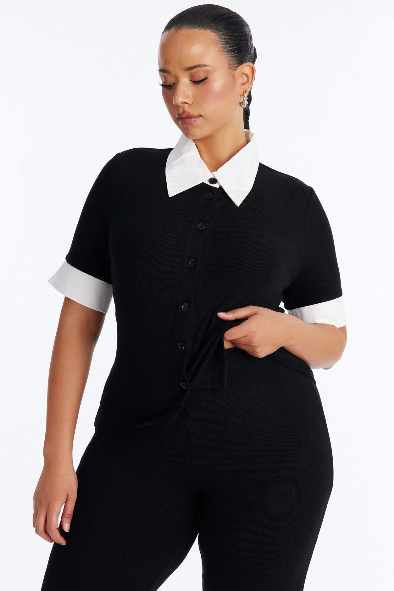 Taylor Short Sleeve Flare Pant Set - Black