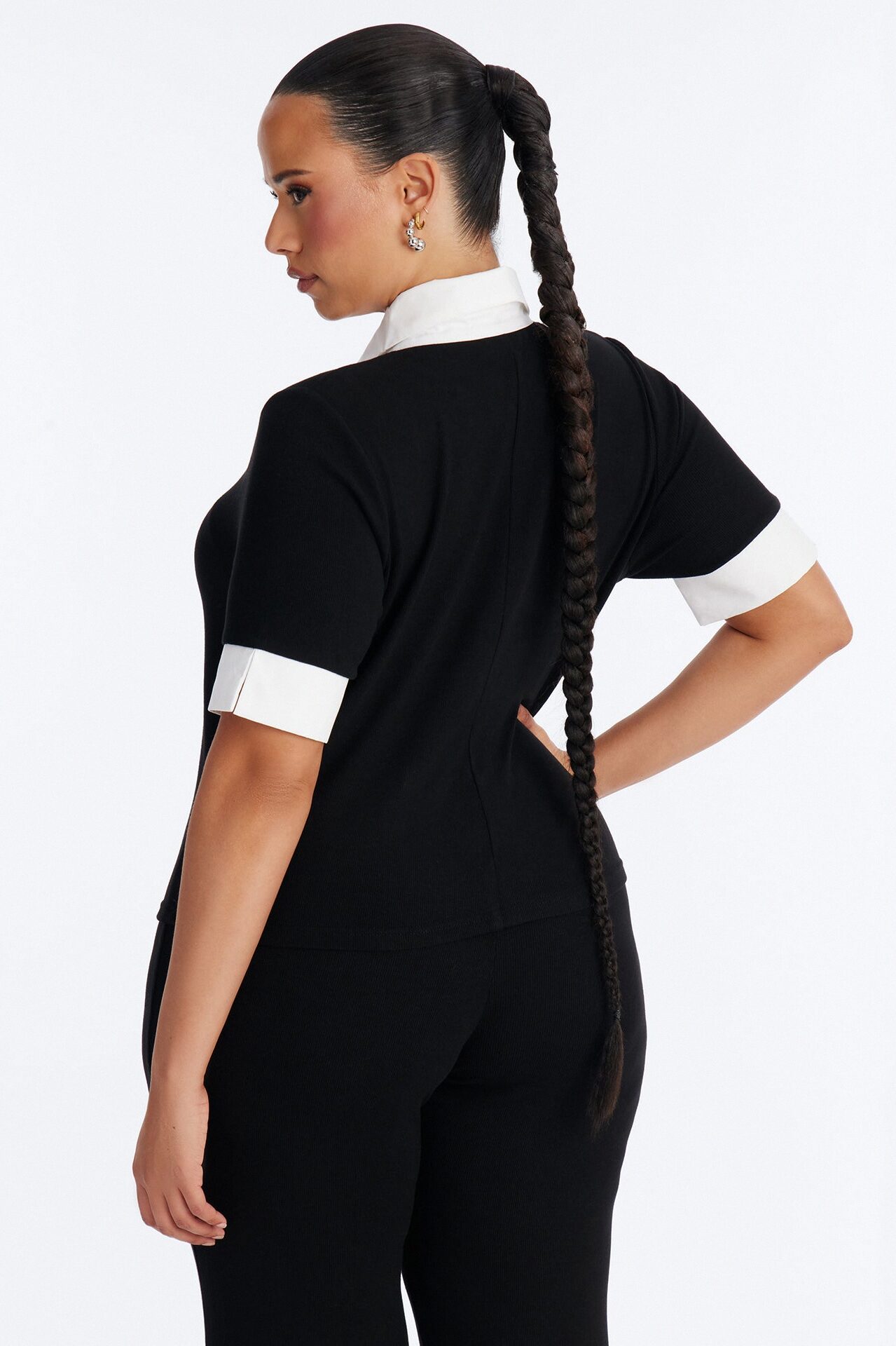 Taylor Short Sleeve Flare Pant Set - Black