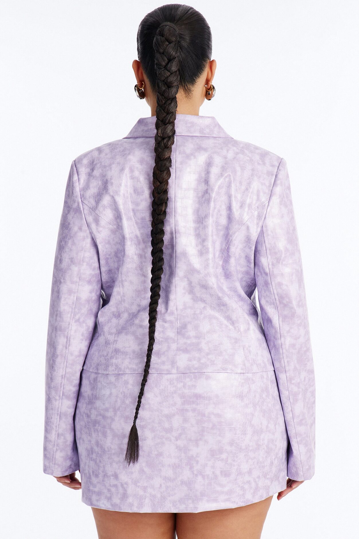 Heather Croc Embossed Faux Leather Jacket - Lilac