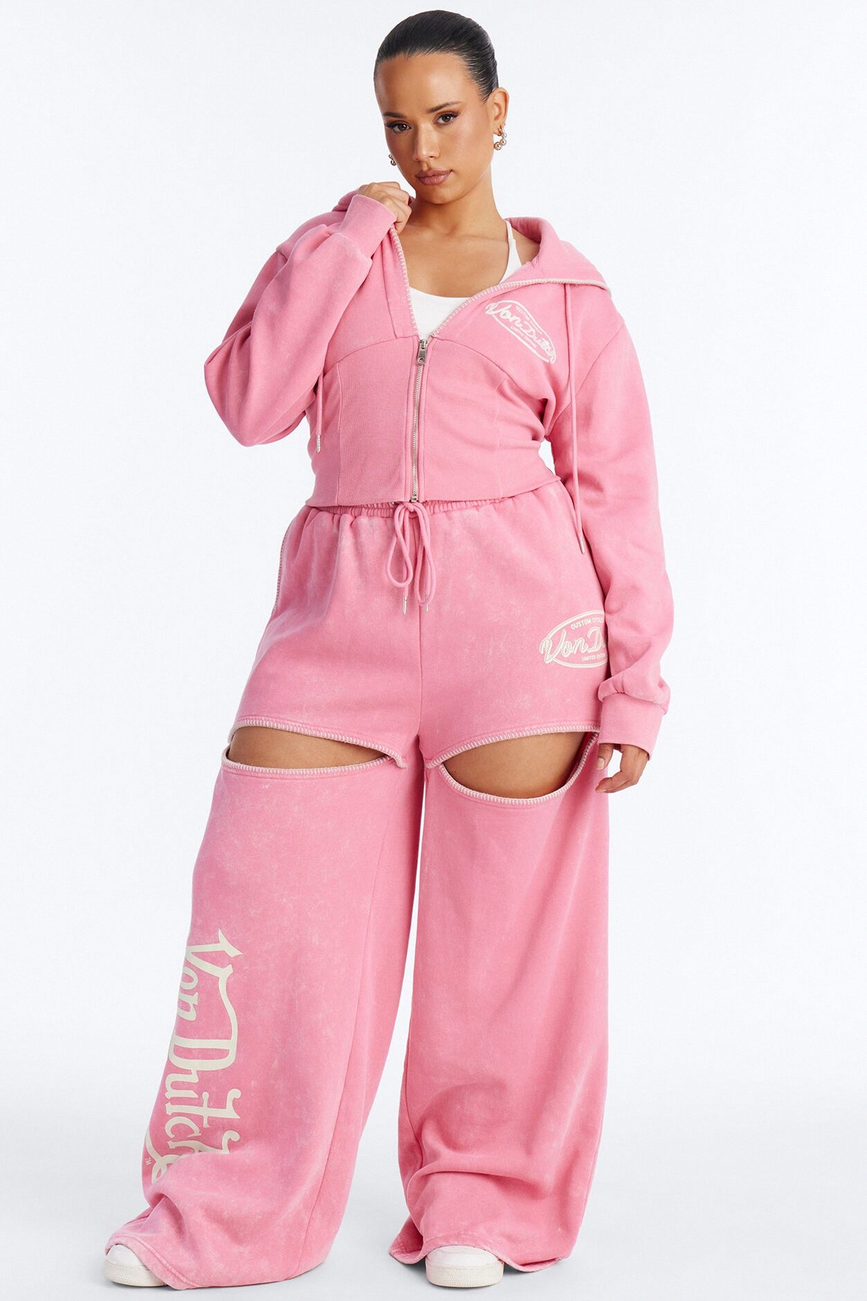 Von Dutch Washed Faded Love Zip Up Sweatshirt - Pink