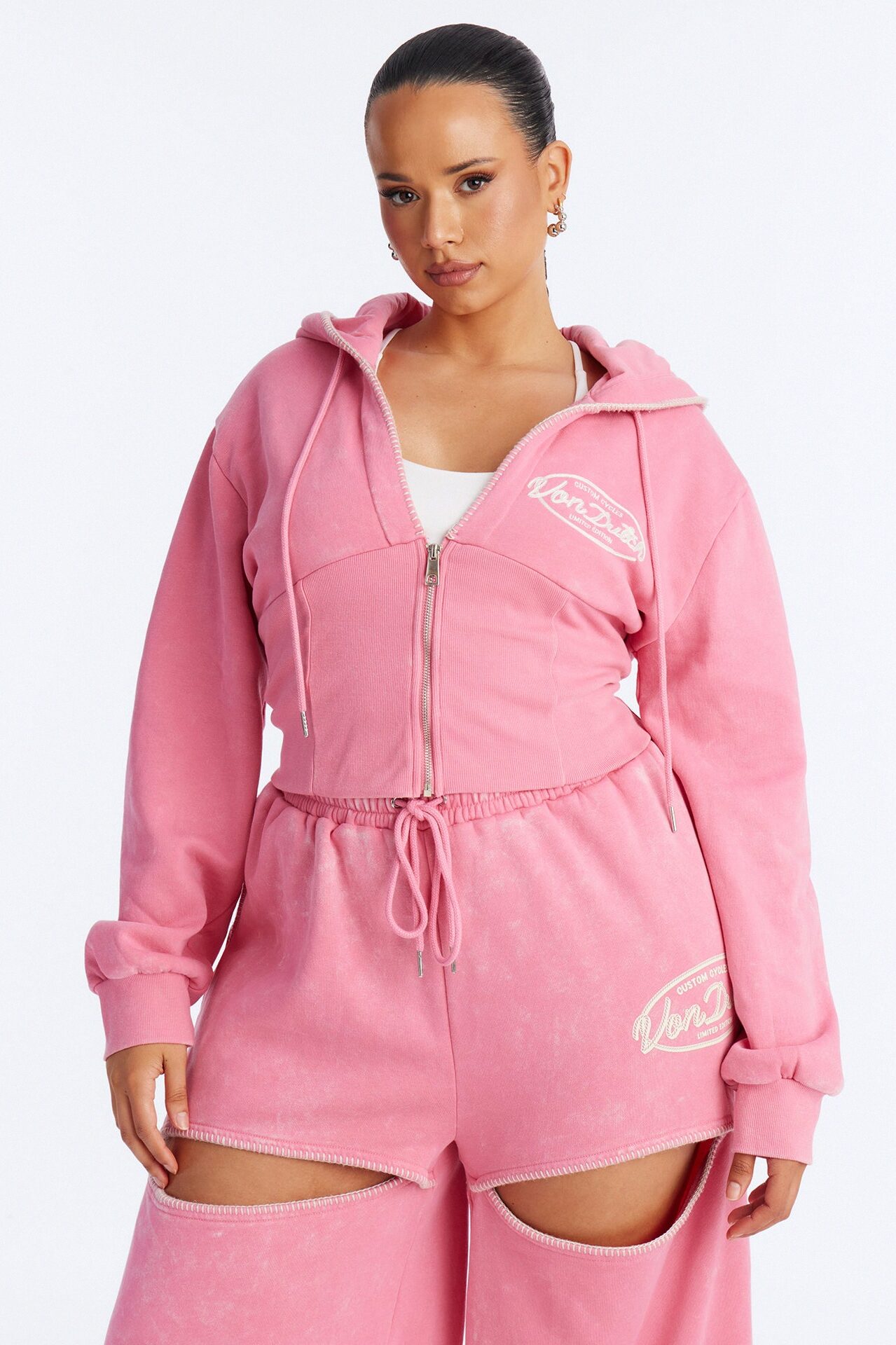 Von Dutch Washed Faded Love Zip Up Sweatshirt - Pink