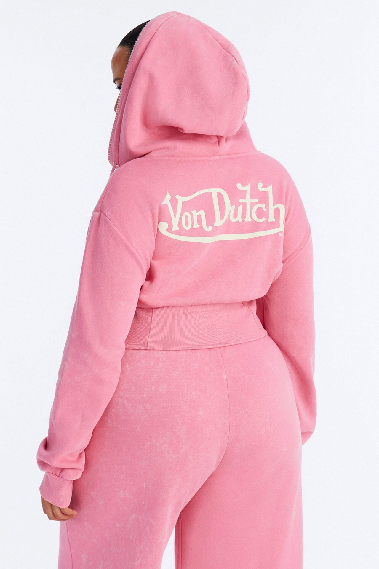 Von Dutch Washed Faded Love Zip Up Sweatshirt - Pink
